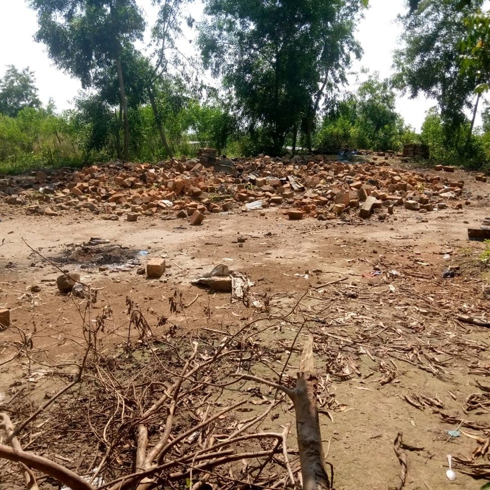 The house where BDK members gathered in Songololo, Democratic Republic of Congo was burned and destroyed during a police raid on April 22, 2020.