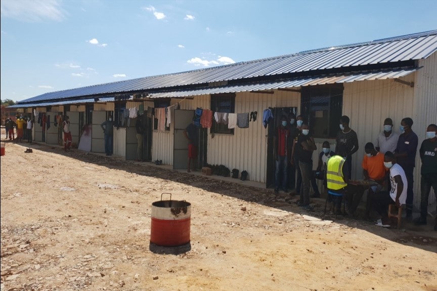 Crowded living barracks for workers confined to a copper/cobalt mine in the Democratic Republic of Congo in May 2020, during the Covid-19 pandemic. Some workers have been confined for over two months.