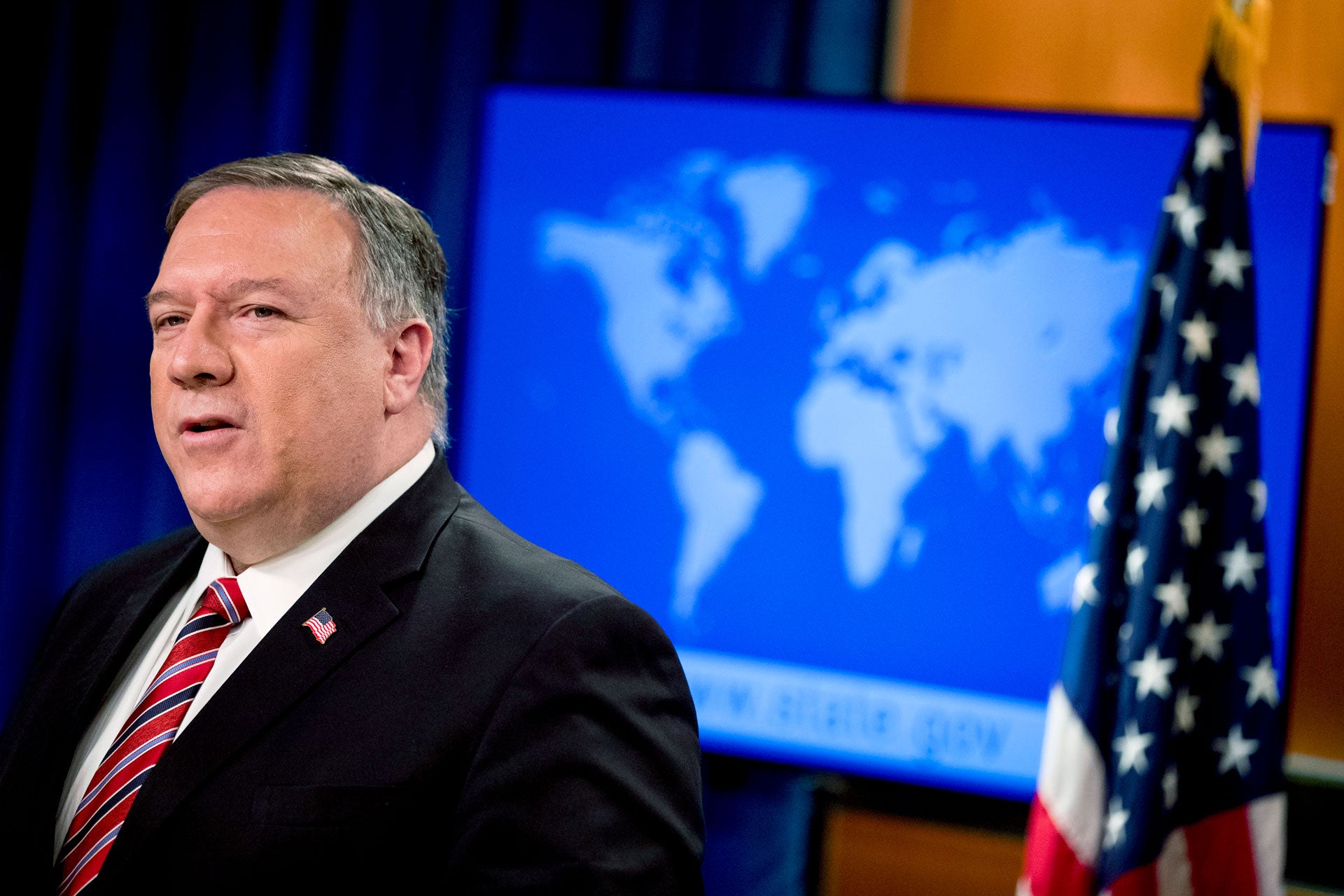 US Secretary of State Mike Pompeo speaks at a news conference at the State Department in Washington, April 29, 2020.