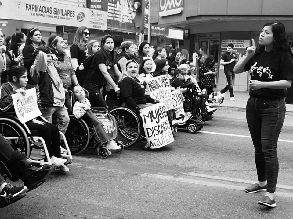 Women with disabilities demonstrating on March 8, 2020 against violence against women.