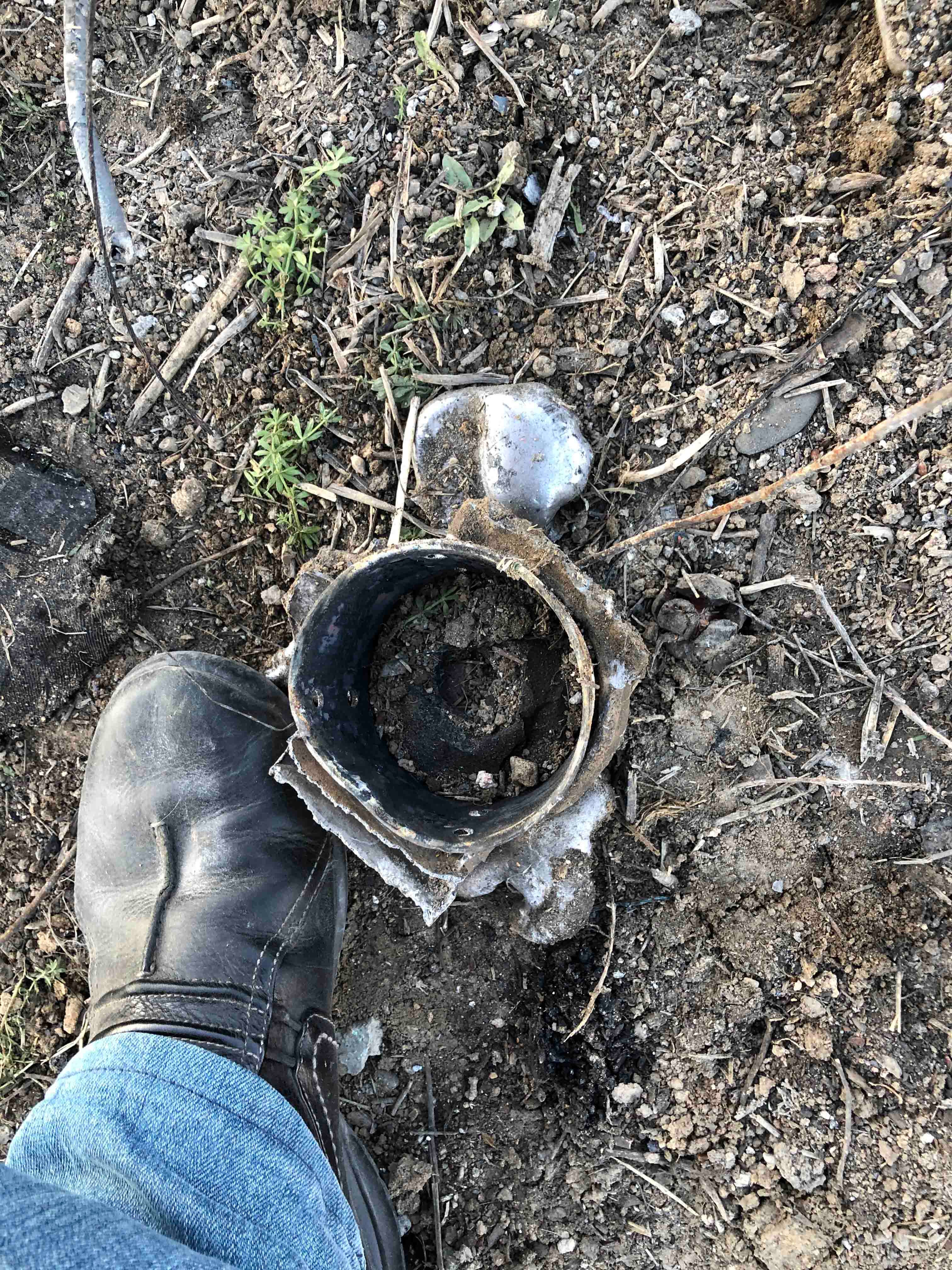 Remnant of a rocket body found on the grounds of the Martakert military hospital, Martakert, Nagorno-Karabakh.
