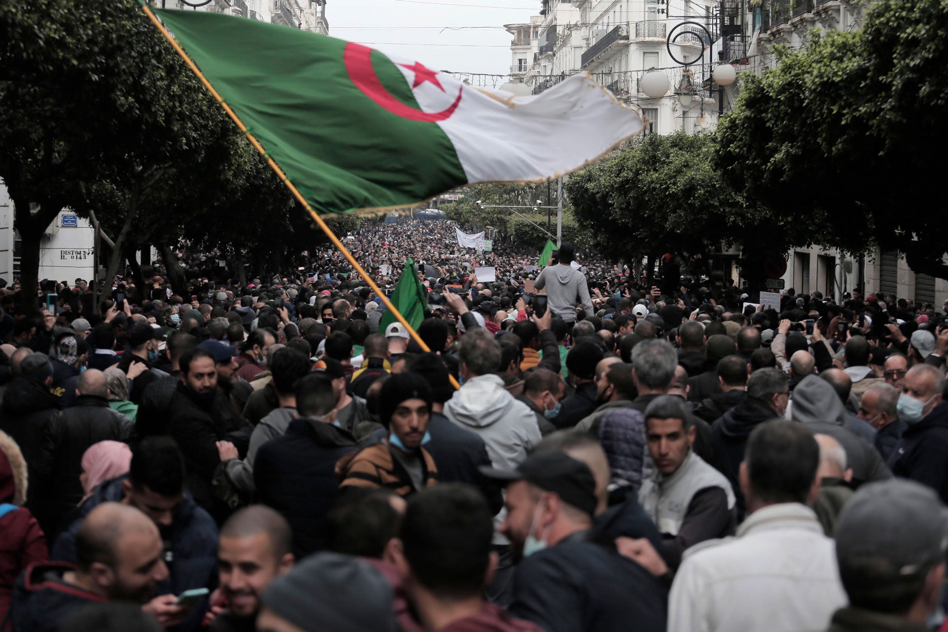 Algerians demonstrate in Algiers to mark the second anniversary of the Hirak movement, February 22, 2021. 