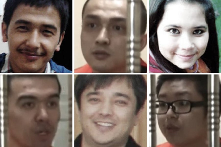 伊力哈木・土赫提的学生，上排左起：穆塔力浦・伊明、帕哈提・哈力木拉提、阿提克木・如孜；下排左起：肖克来提・尼加提、阿可拜尔・依明、罗玉伟。