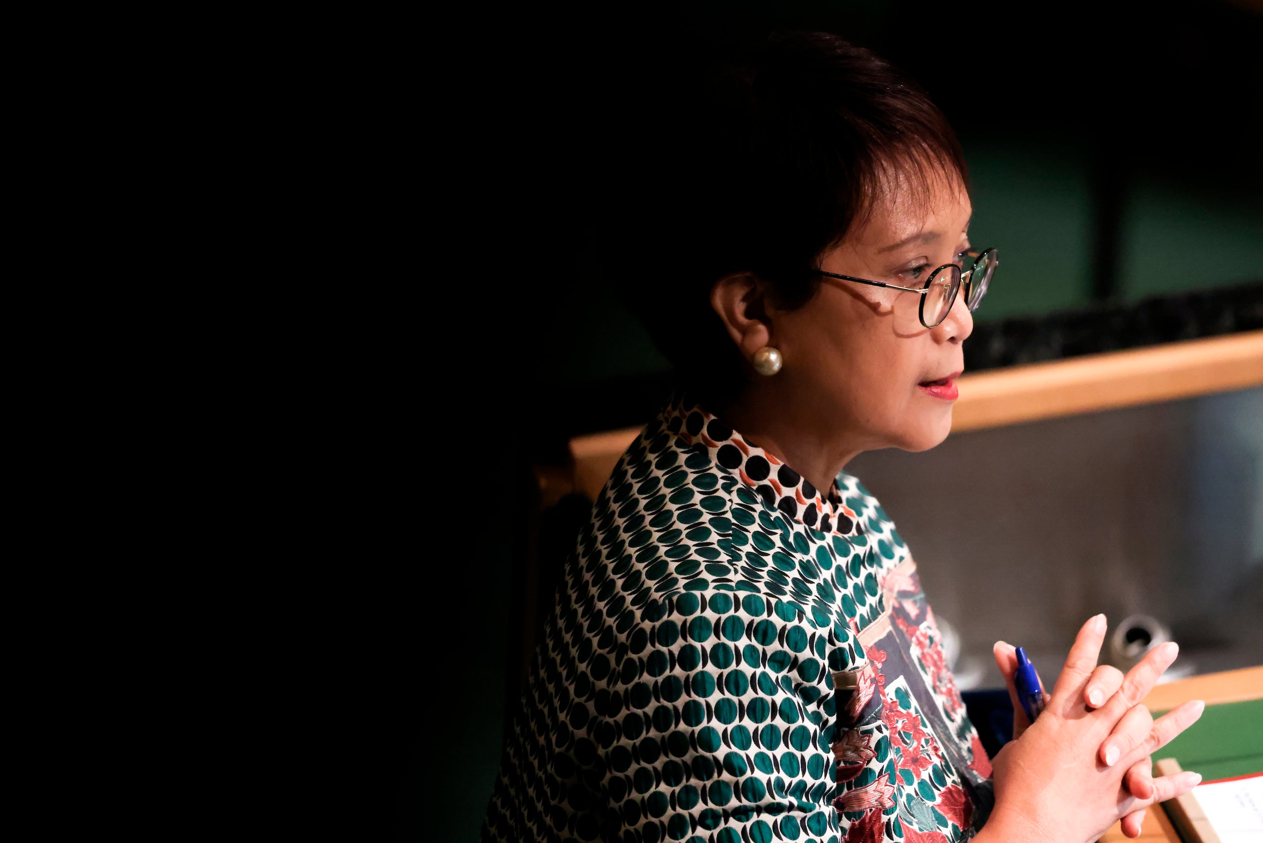Indonesia’s Minister for Foreign Affairs Retno Lestari Priansari Marsudi addresses the UN General Assembly.