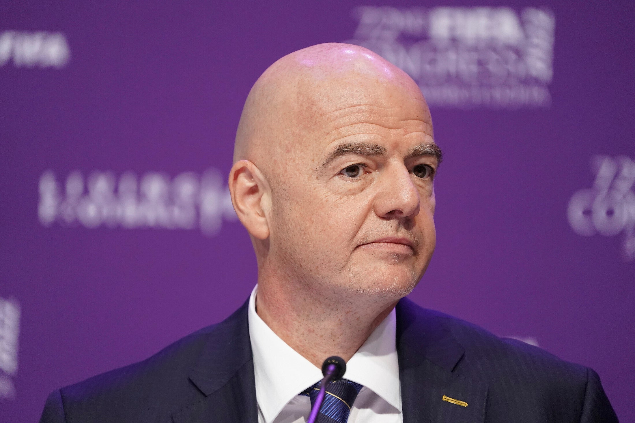 FIFA President Gianni Infantino at the DECC in Doha, Qatar.
