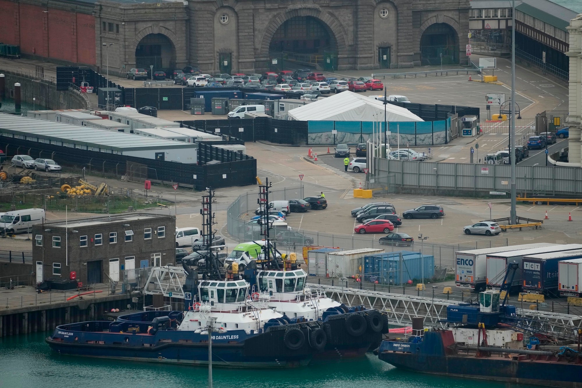 The gate near the migrant processing center in Dover, England.