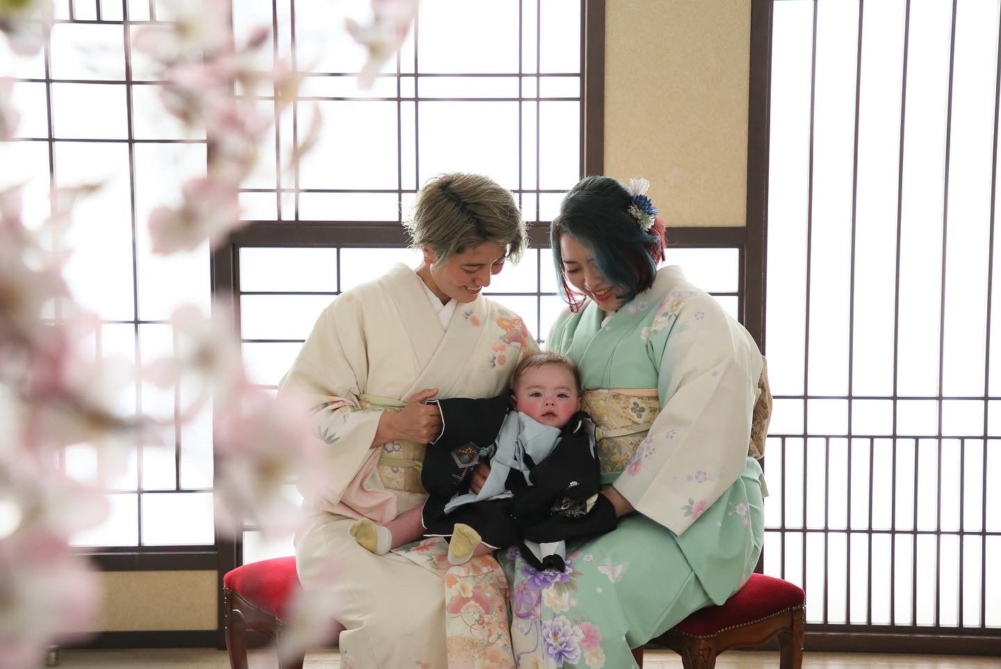 Human rights activists Mamiko Moda and Satoko Nagamura with their son, who they had in Japan using a donor.