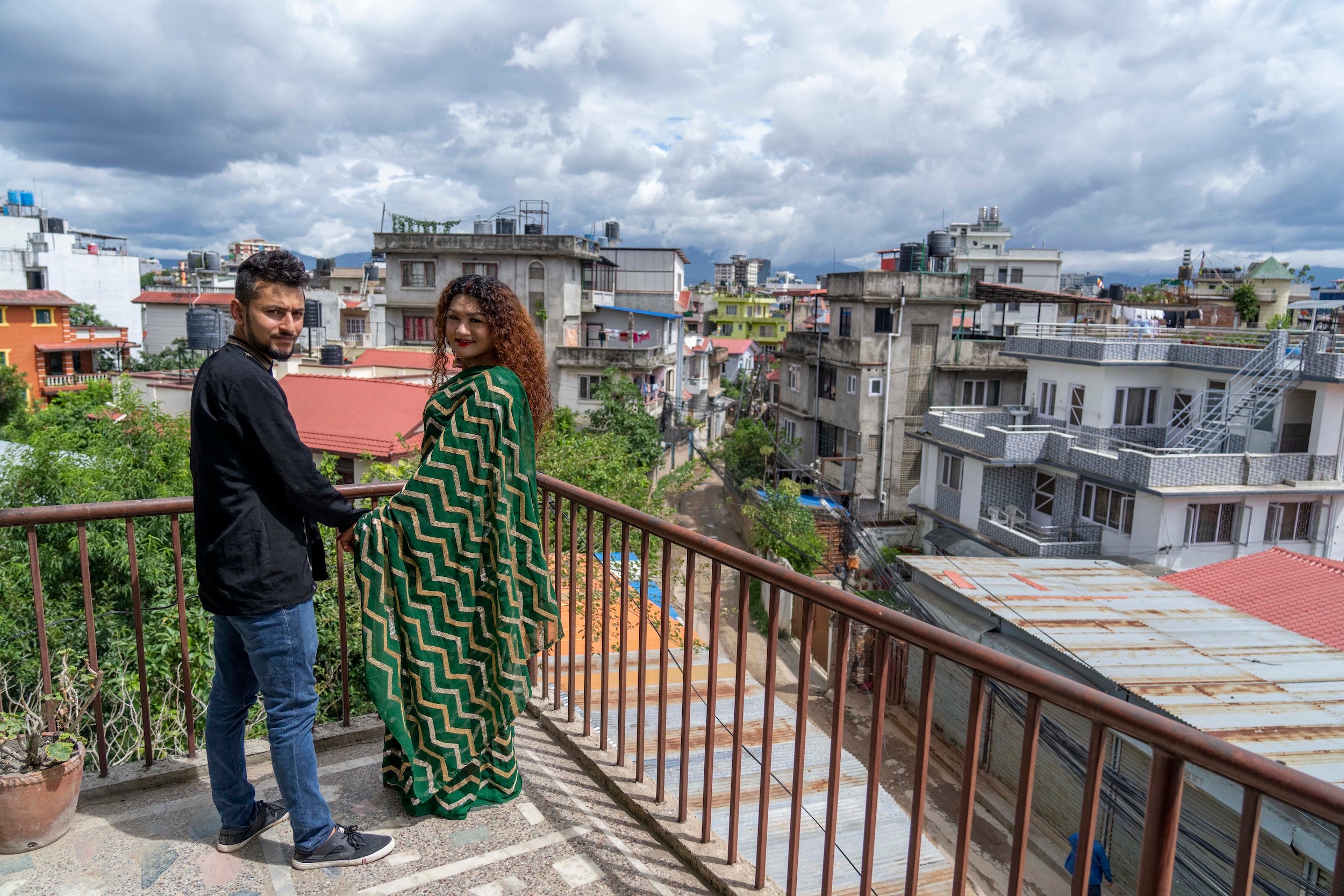 Same-sex couple Surendra Pandey, left, and Maya Gurung, celebrate an interim order issued by the country's Supreme Court enabling the registration of same-sex marriages for the first time, Kathmandu, Nepal, June 29, 2023. 