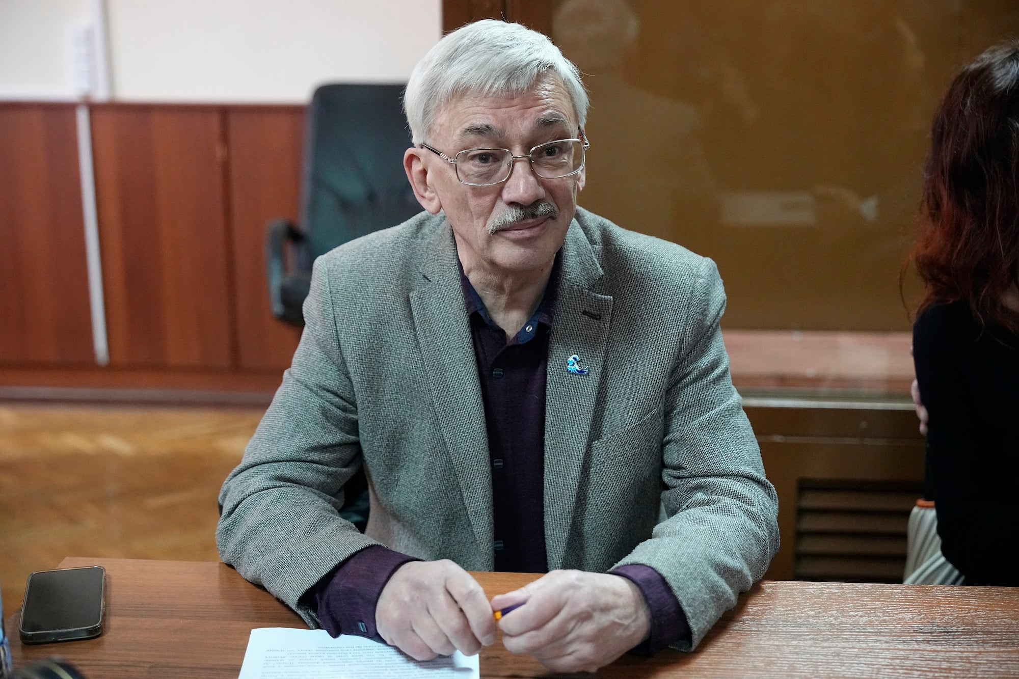 Oleg Orlov in court in Moscow, Russia, October 11, 2023. 