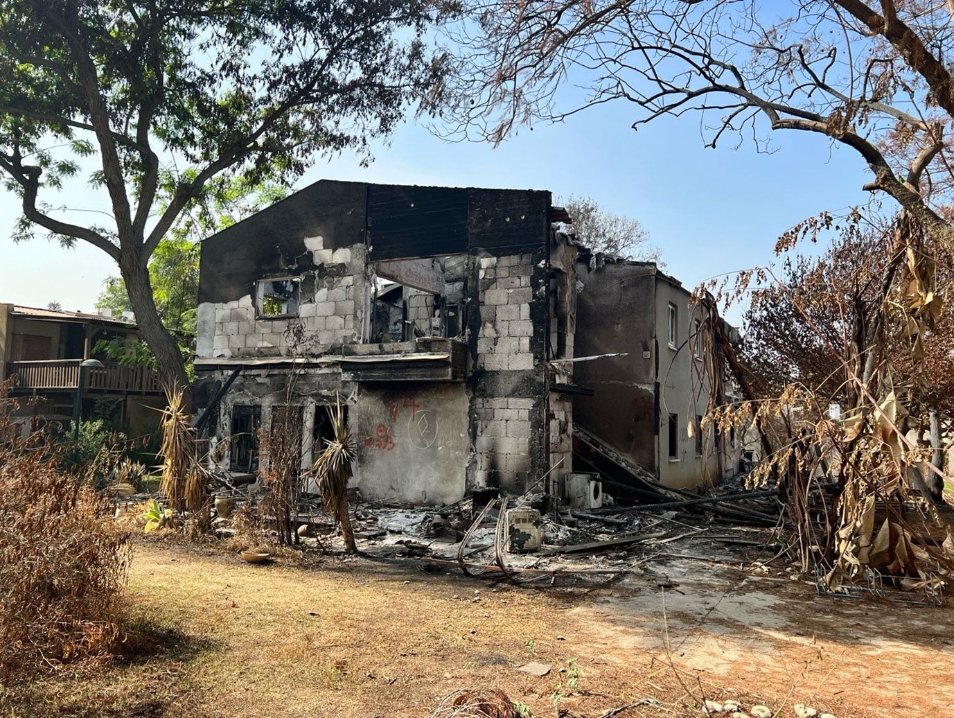 A house destroyed in the October 7 attack by Hamas-led fighters in Kibbutz Be’eri, southern Israel