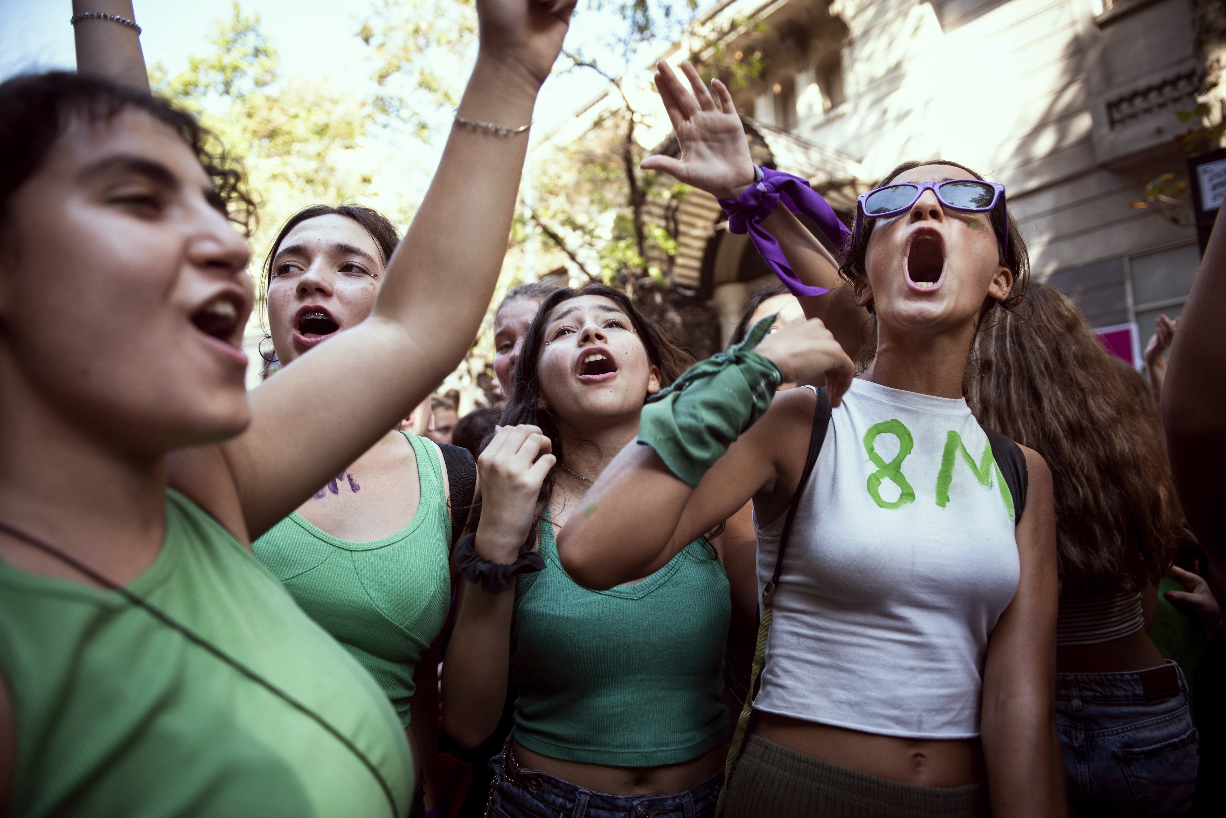 Activists sing during a rally to support women's rights on International Women's Day in Buenos Aires, March 8, 2023.