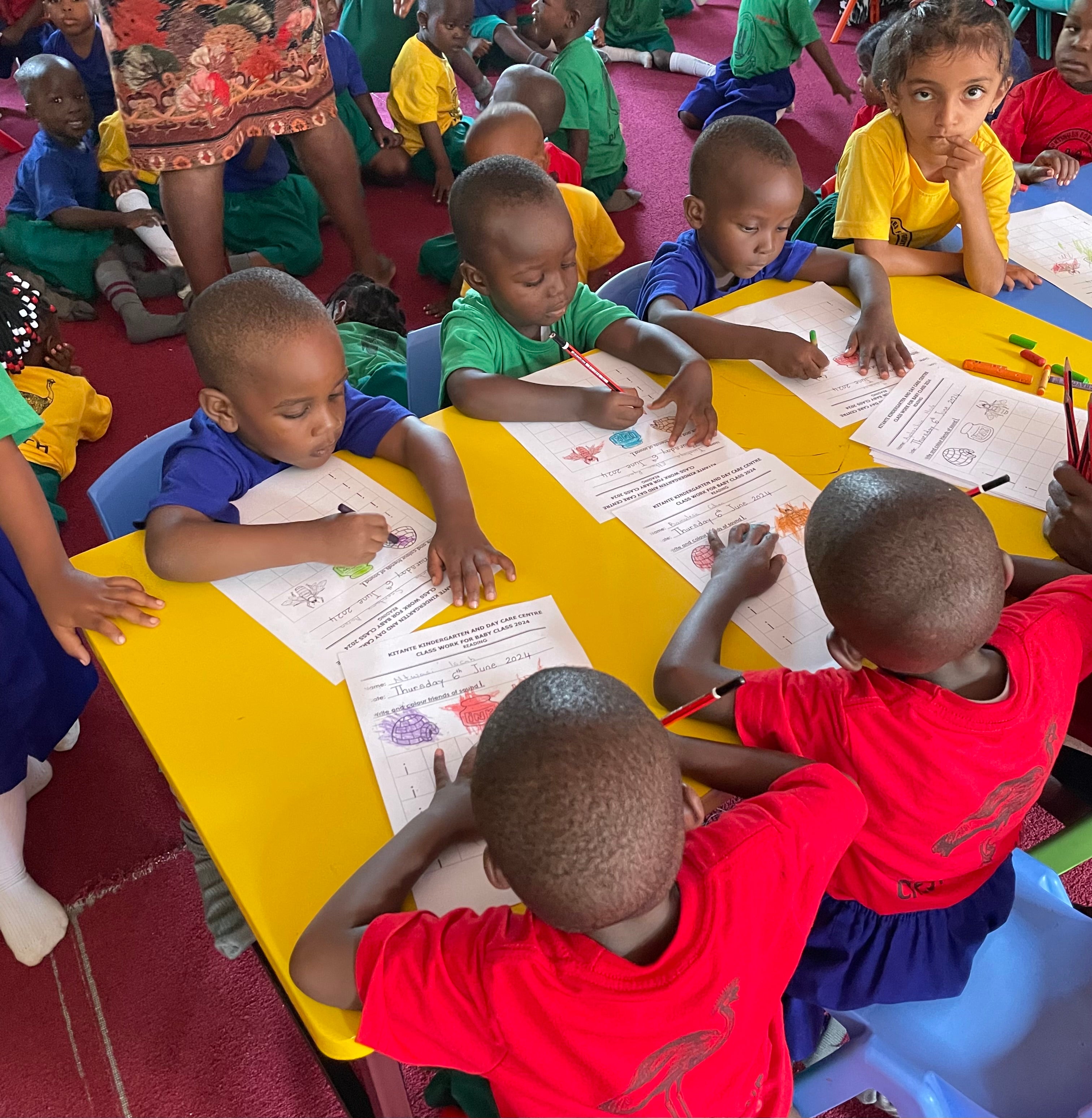 Children attending a pre-primary class at Kitante Primary School in Kampala, Uganda.