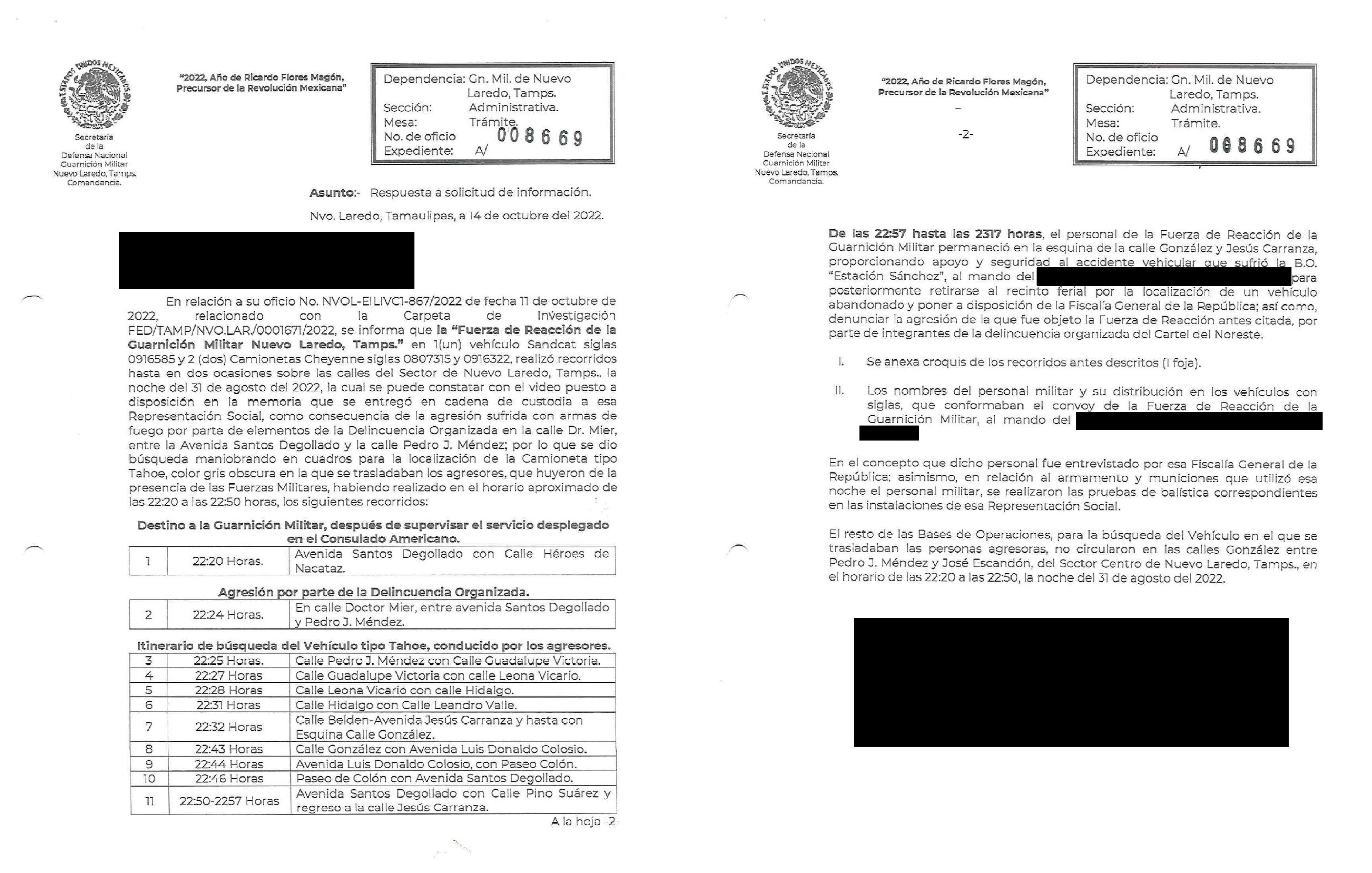 two pages of redacted documents