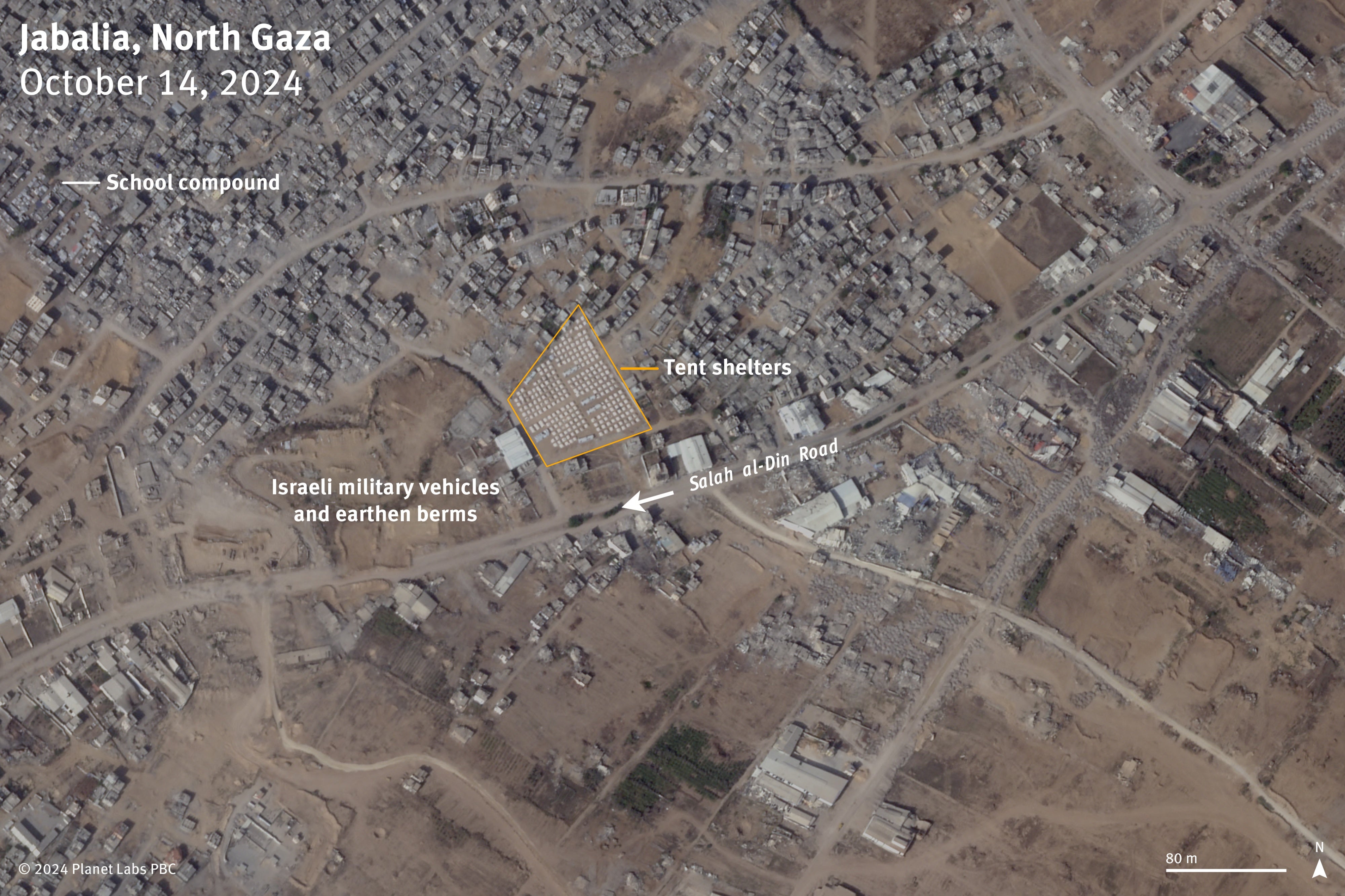 Satellite image from October 14 of Salah al-Din street. 