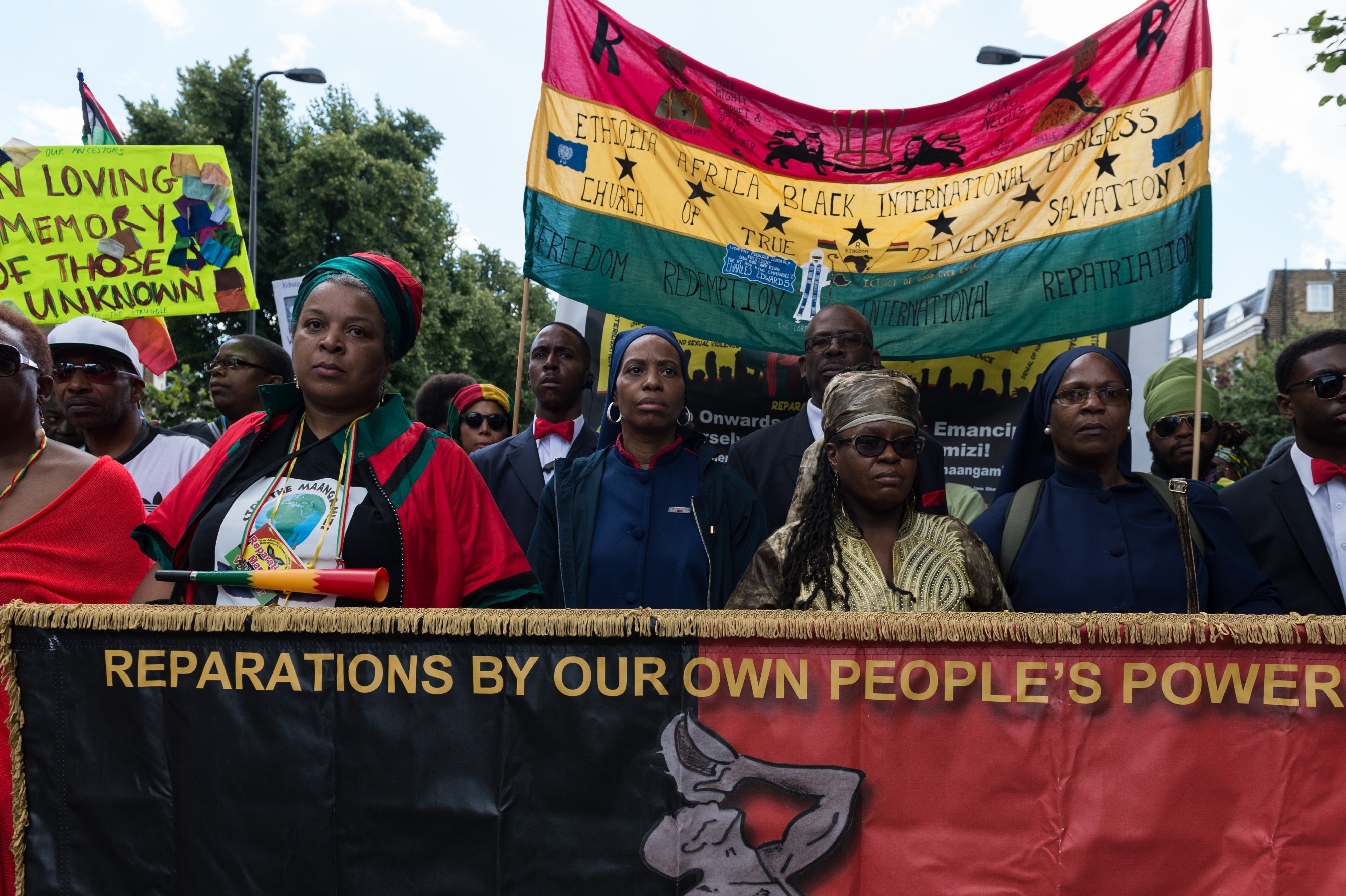 Hunderte Menschen afrikanischer Abstammung nahmen am 1. August 2017 in London am Reparationsmarsch zum Afrikanischen Emanzipationsfeiertag teil. 