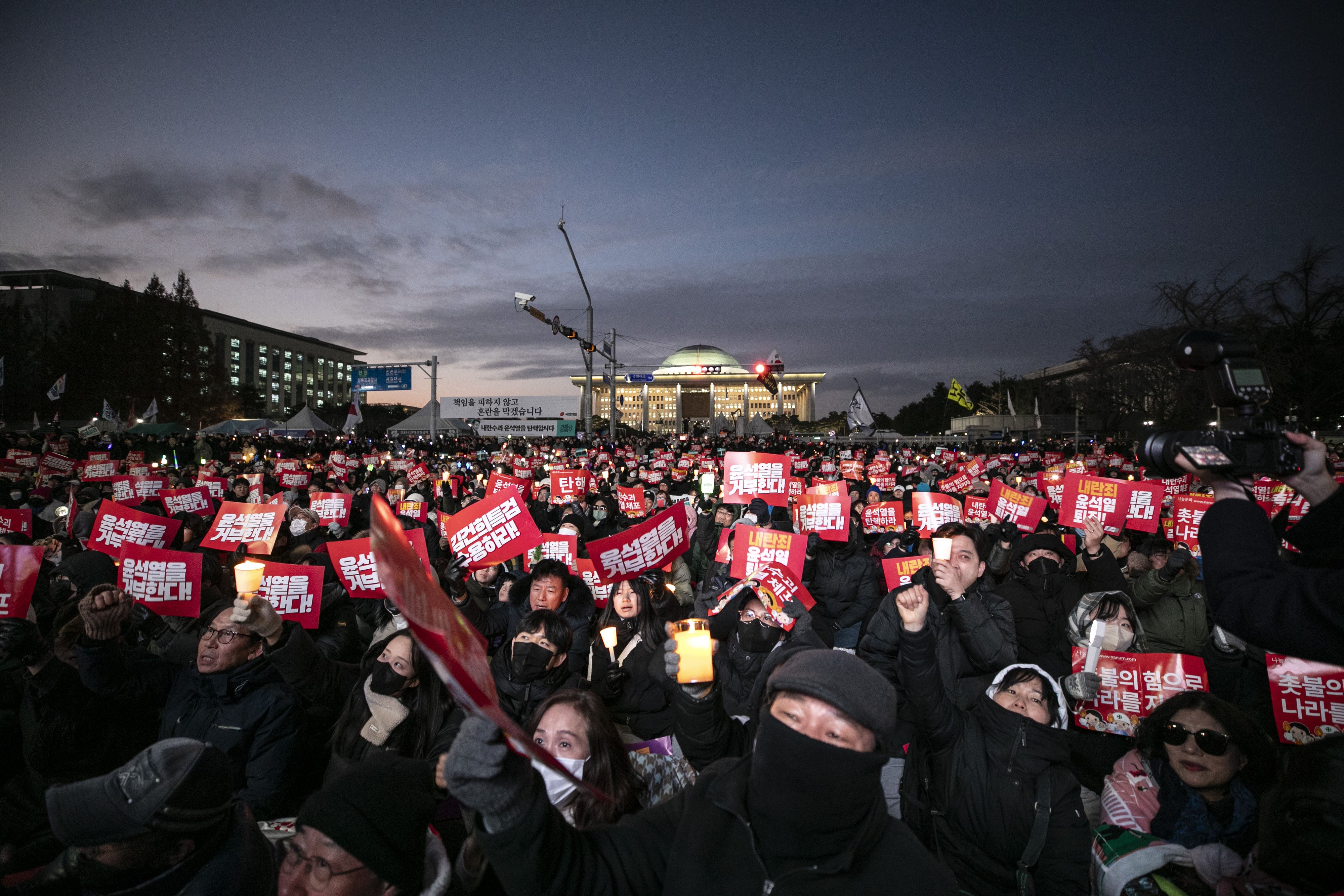 Protesters outside of South Korea's National Assembly.