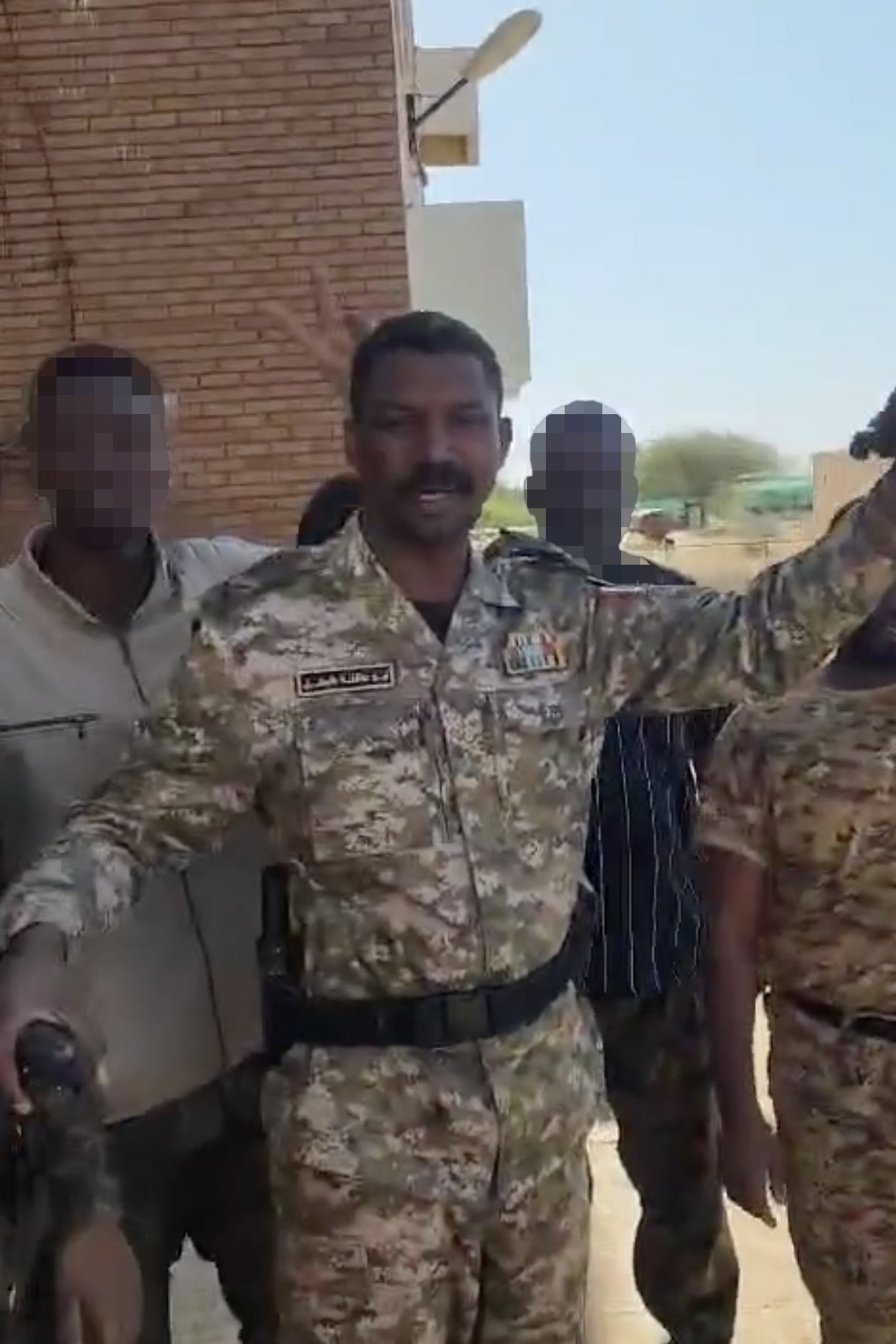 Screengrab of a geolocated video uploaded to a pro-Sudan Shield Force Telegram channel showing Commander Abu Aqla Keikel surrounded by Sudan Shield Forces in Umm al Qura district where Tayba village is located.