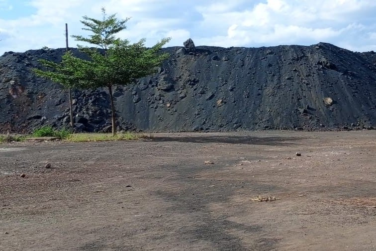 A publicly accessible lead waste pile along the road near the former mine area,