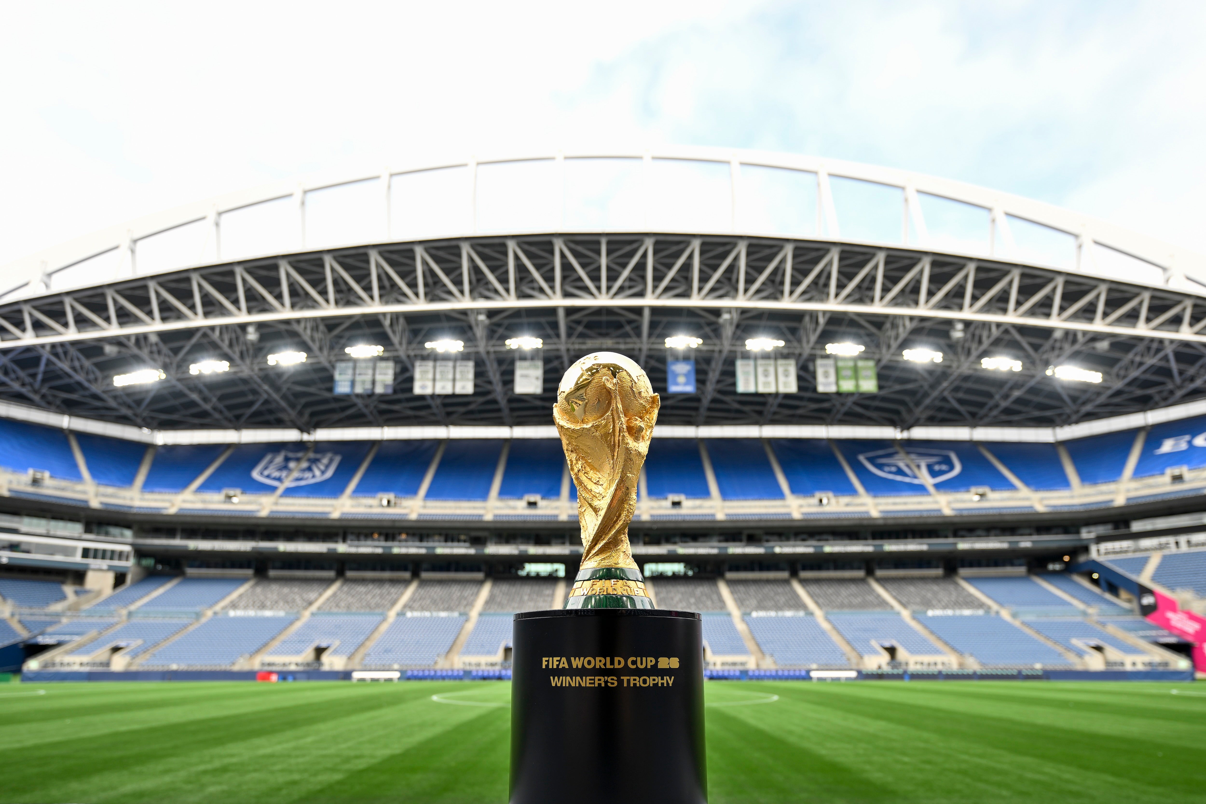 FIFA World Cup Trophy is displayed at Lumen Field in Seattle, Washington, US, July 28, 2024.