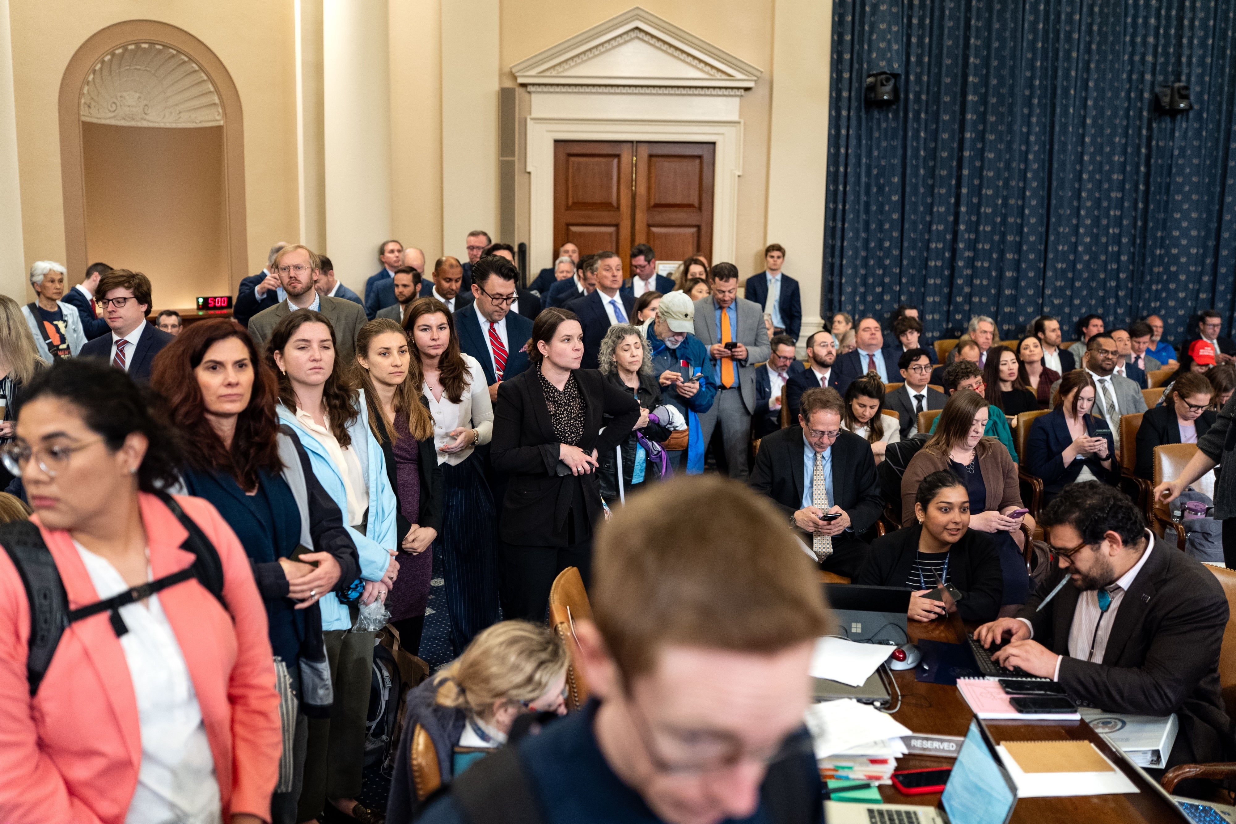 Attendees pack the hearing room during a markup of US President Donald Trump's tax package in Washington, DC, on May 13, 2025.