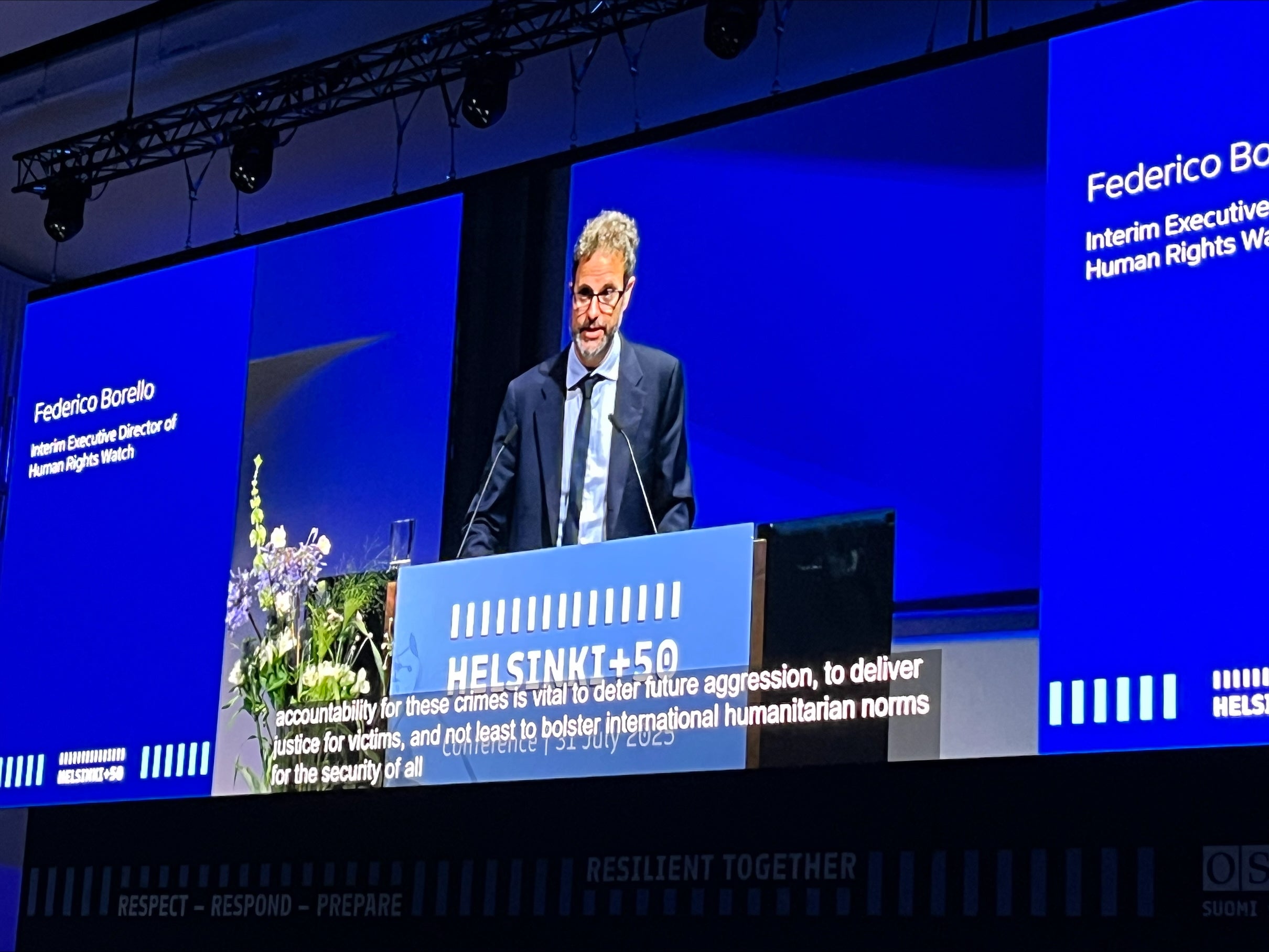 Federico Borello delivers a speech at the OSCE 50th Anniversary Conference in Helsinki, July 31 2025.