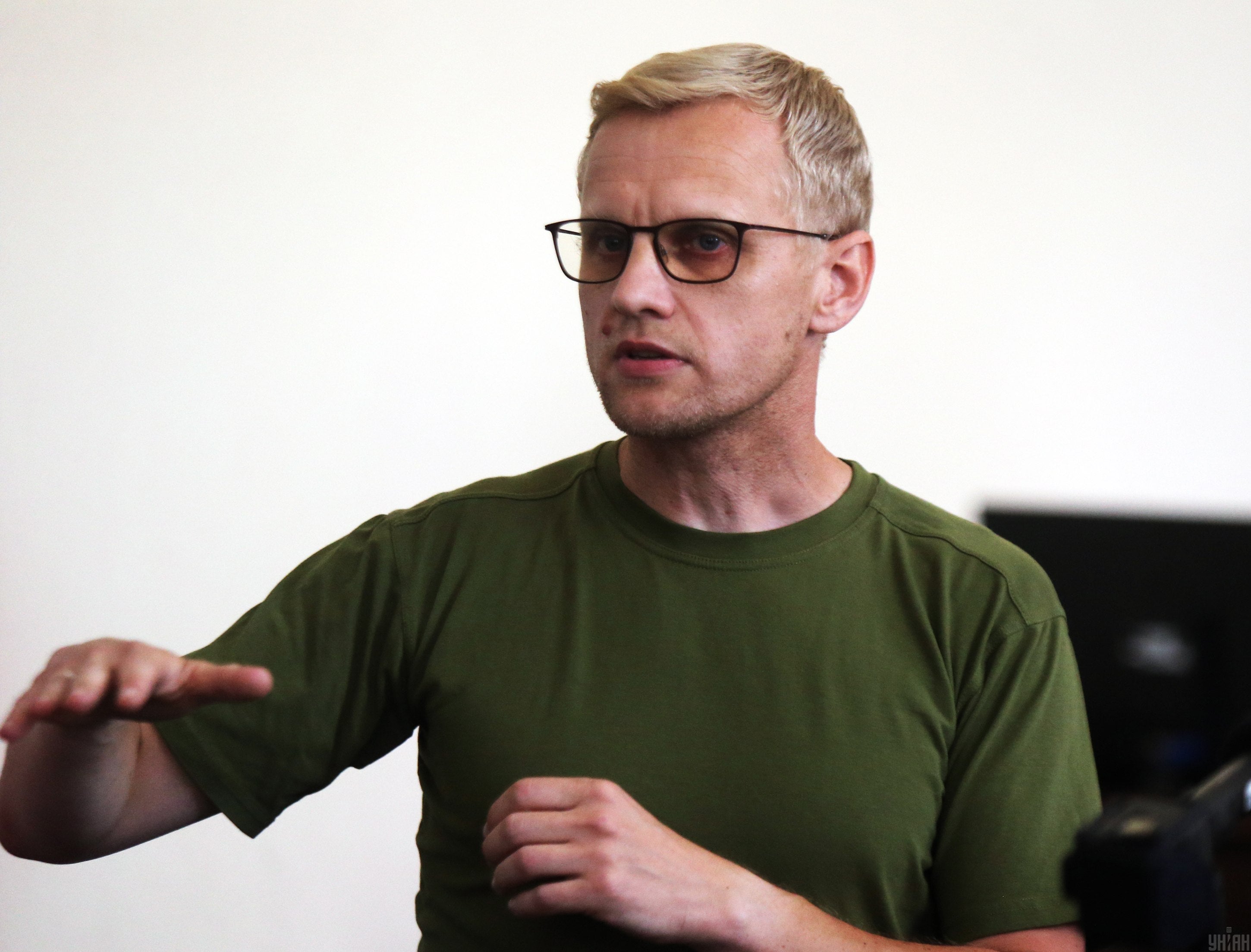Vitaliy Shabunin during a hearing in his case at the Pecherskyi District Court in Kyiv, Ukraine, on July 15, 2025.