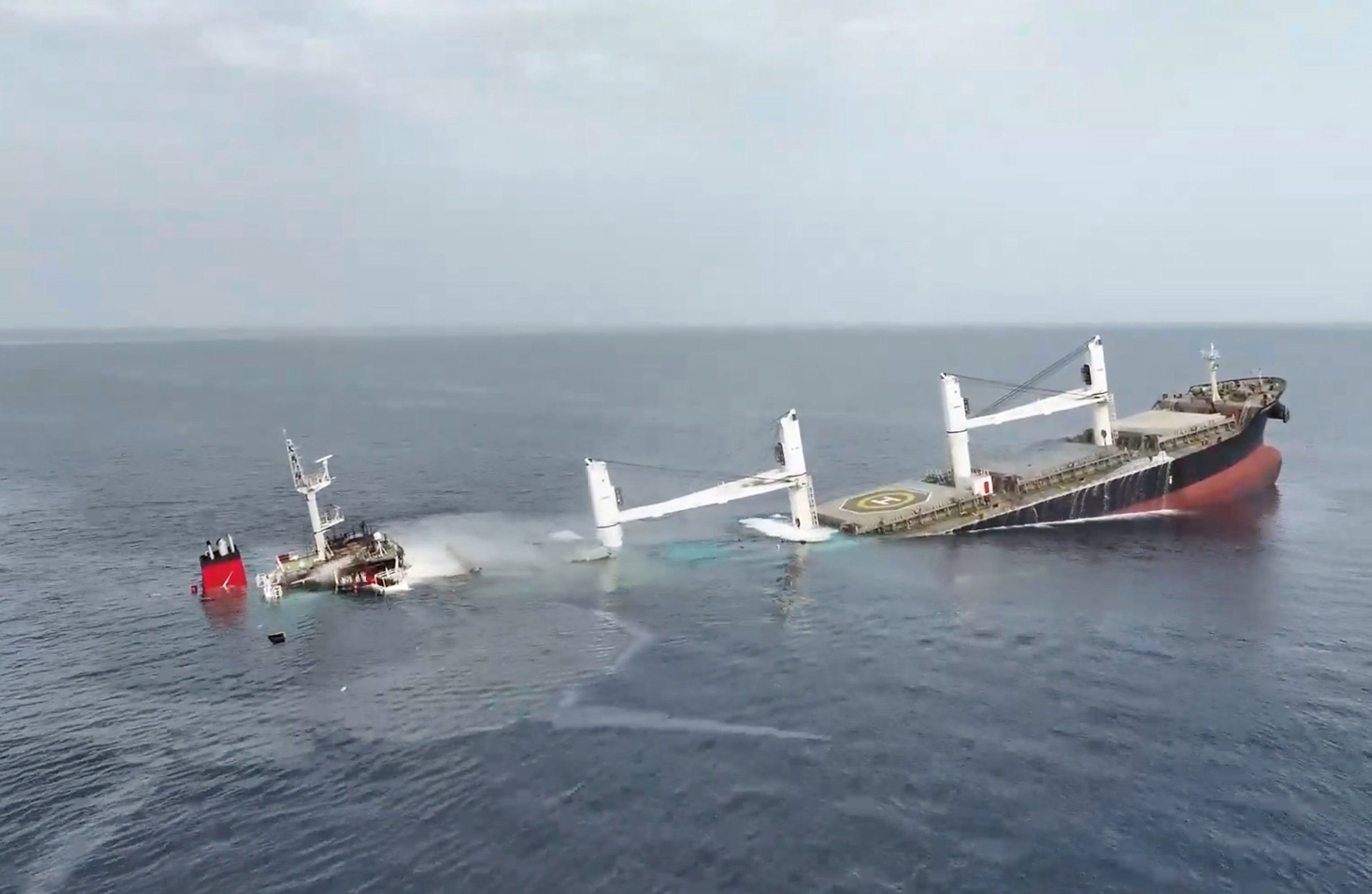 The Eternity C sinks after it was struck by a Houthi missile on July 8, 2025, on the Red Sea.