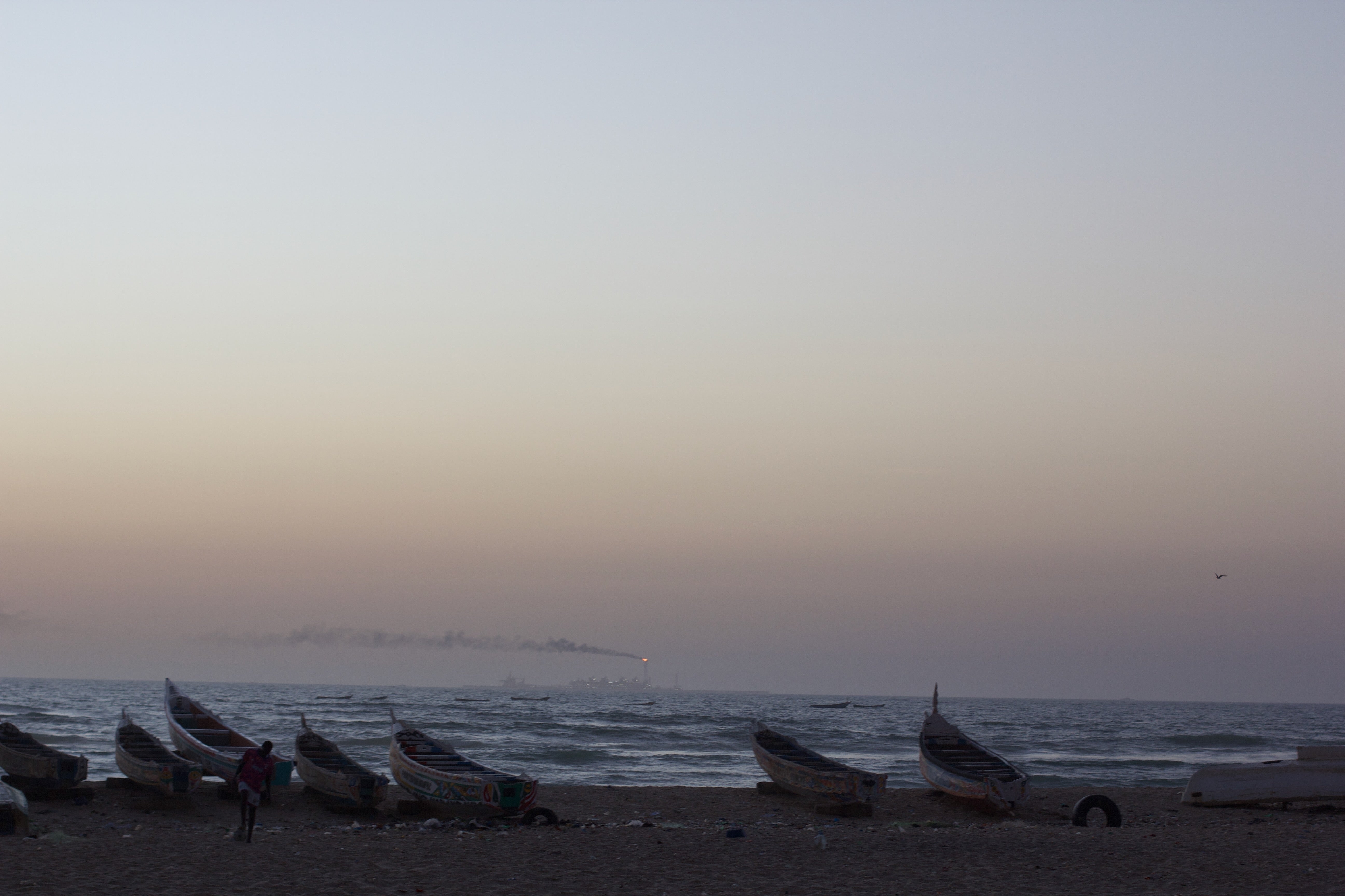 The Greater Tortue Ahmeyim platform is visible from the beaches of the Langue de Barbarie. 