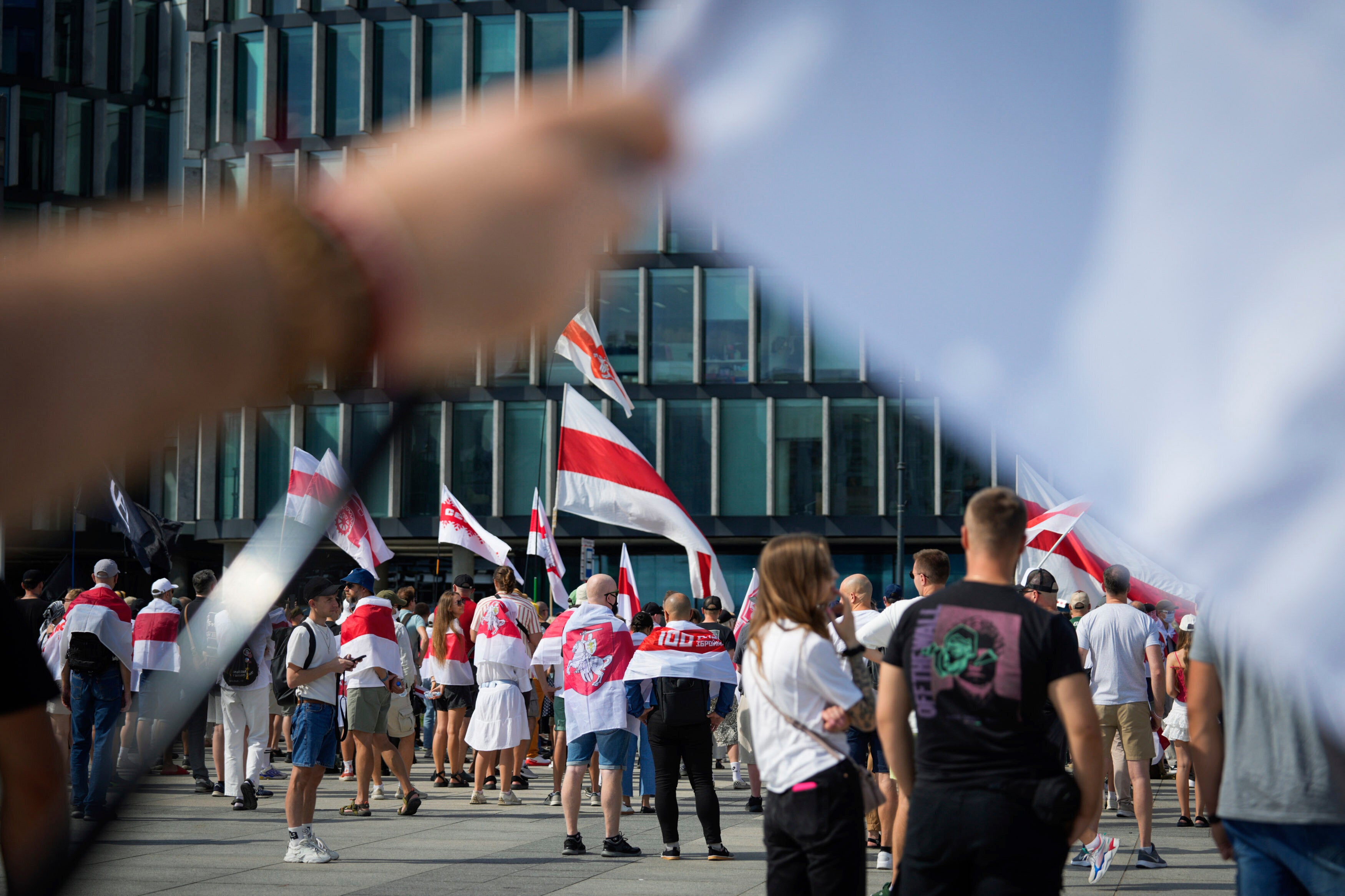 A rally in support of the Belarusian independence movement in Warsaw, Poland, August 9, 2025.