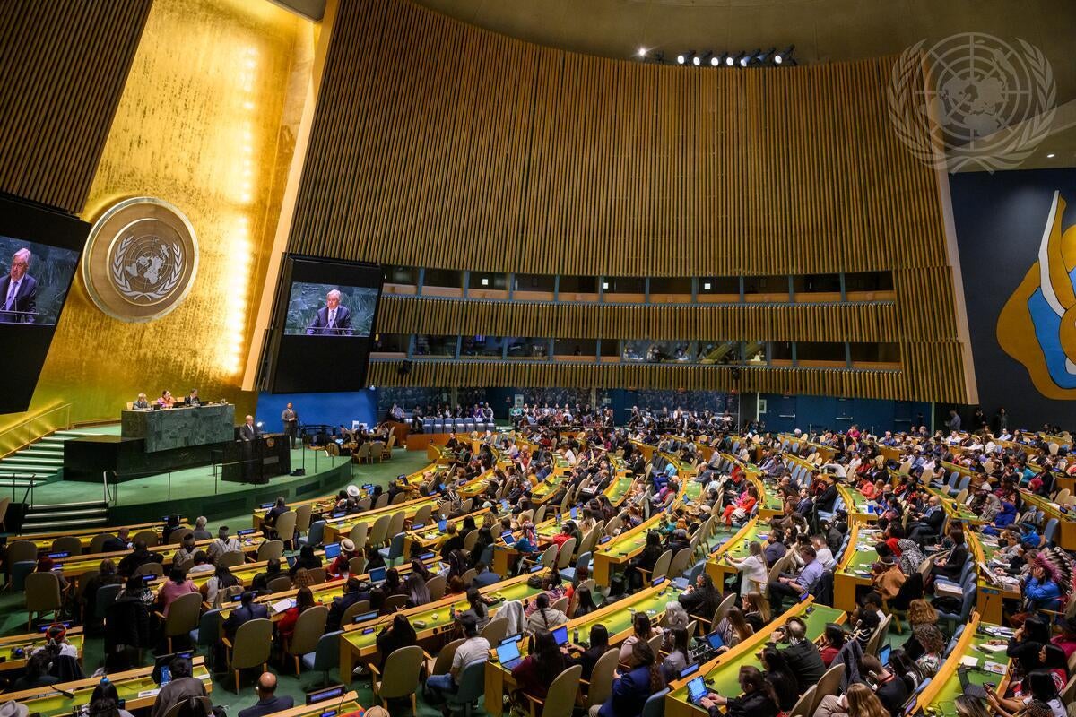 Une session de l'Assemblée générale des Nations Unies tenue au siège de l’ONU à New York, le 21 avril 2025. 