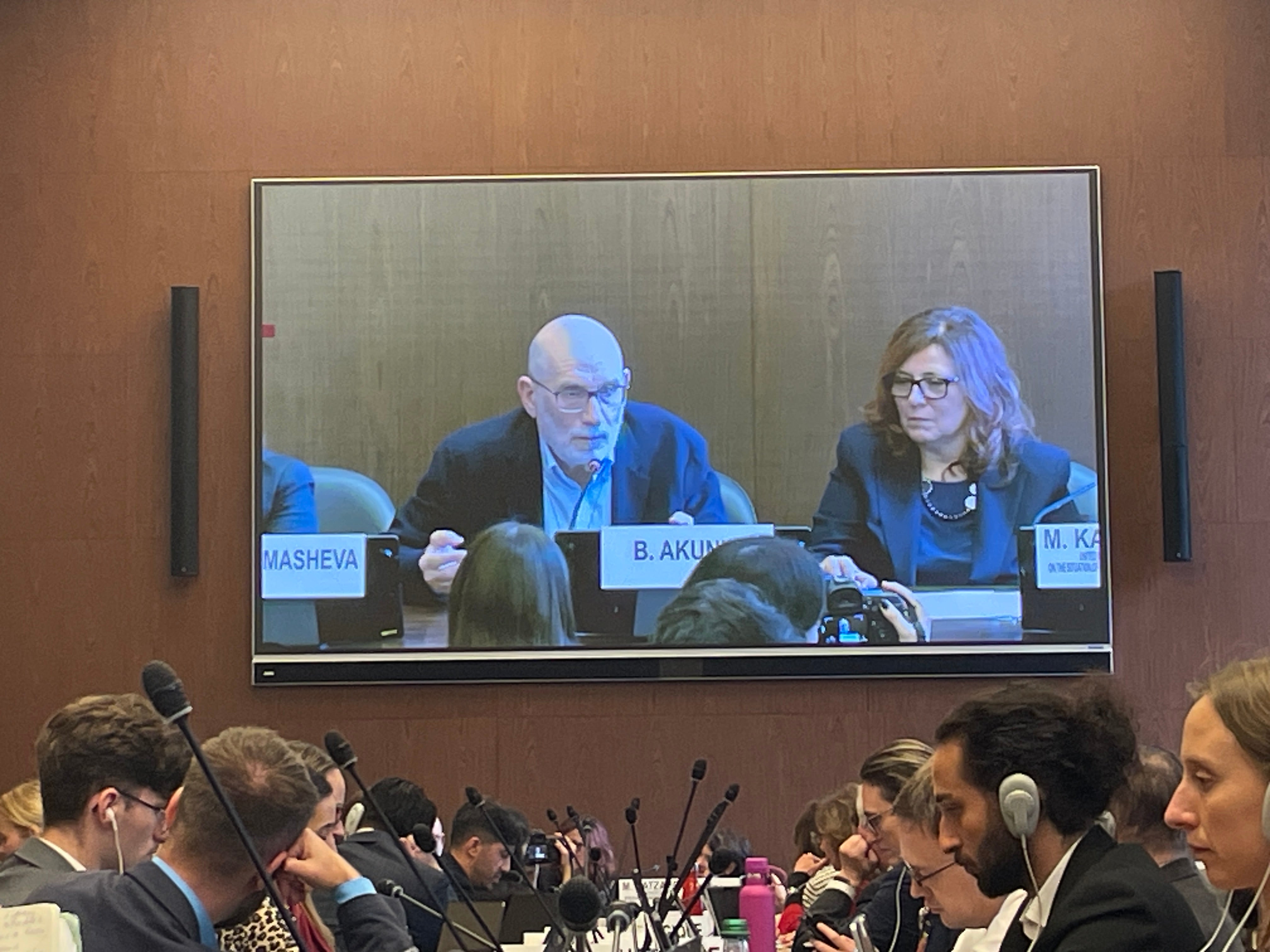 Mariana Katsarova with Russian writer Boris Akunin, one of the critics in exile targeted by the Kremlin, Palais Nation, September 22, 2025.