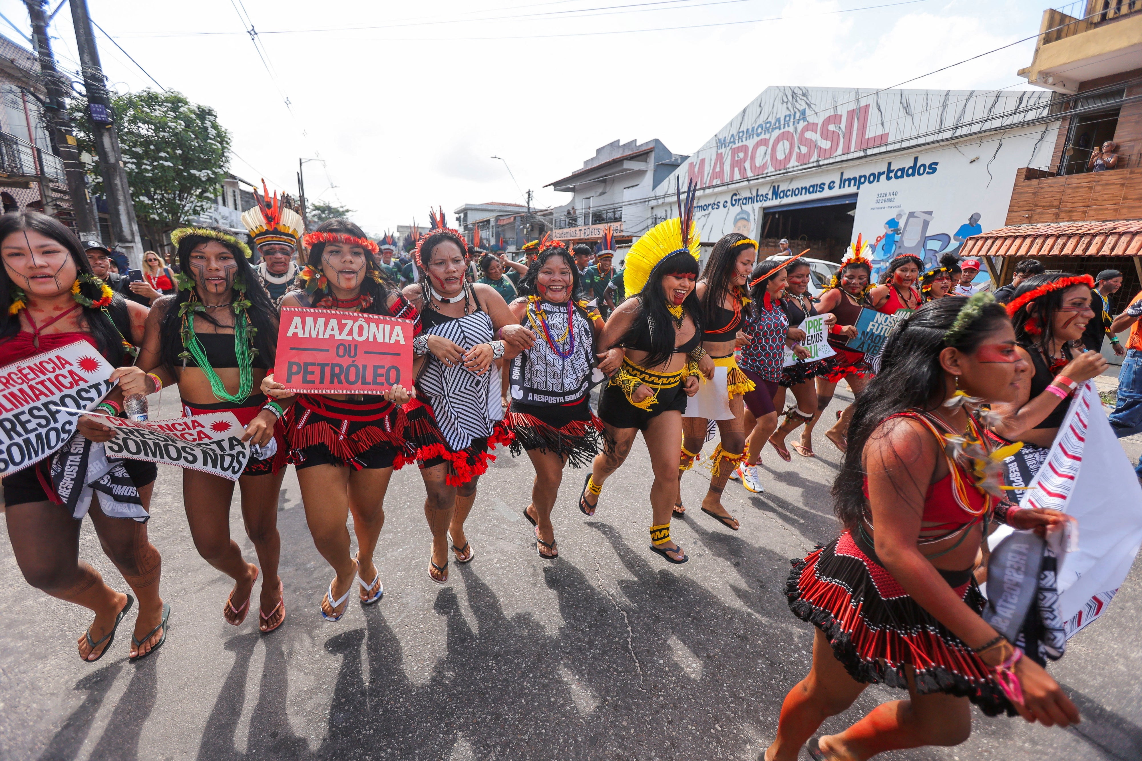 Indigenous people attend a protest to call for climate justice and territorial protection during the U.N. Climate Change Conference (COP3O), in Belem, Brazil, November 17, 2025.