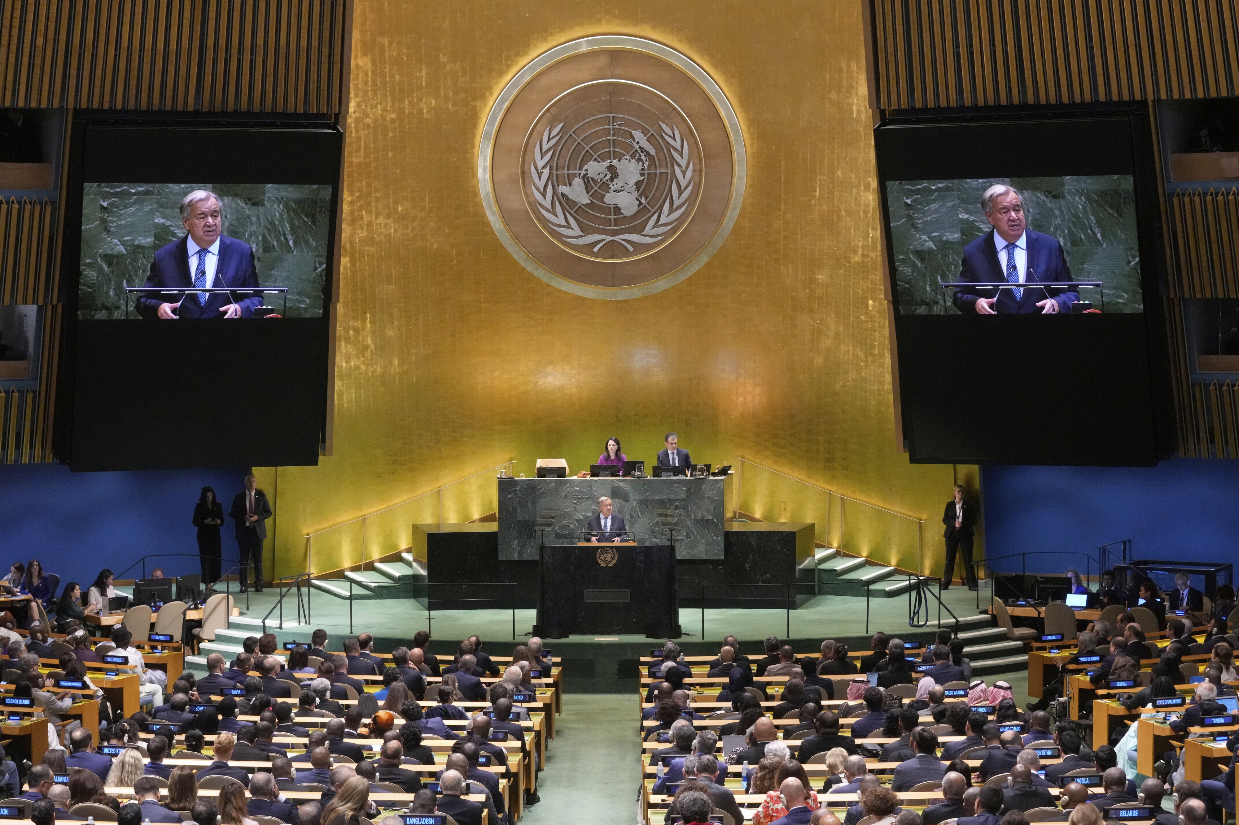 UN Secretary-General Antonio Guterres addresses the 80th session of the United Nations General Assembly, in New York, September 23, 2025. 