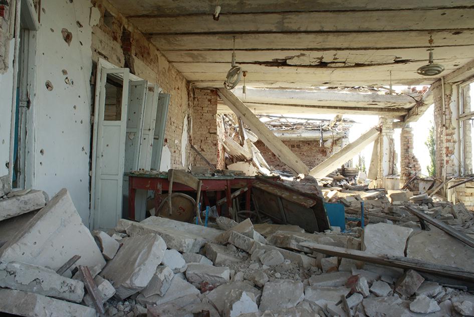 School in Nikishine, eastern Ukraine, damaged during fighting between Ukrainian government and rebel forces from Aug. 2014 to Feb. 2015.