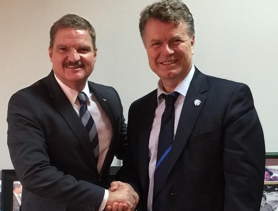 Aruba's Prime Minister Mike Eman and Boris, shortly after Eman promised his support of civil unions of same-sex couples. 