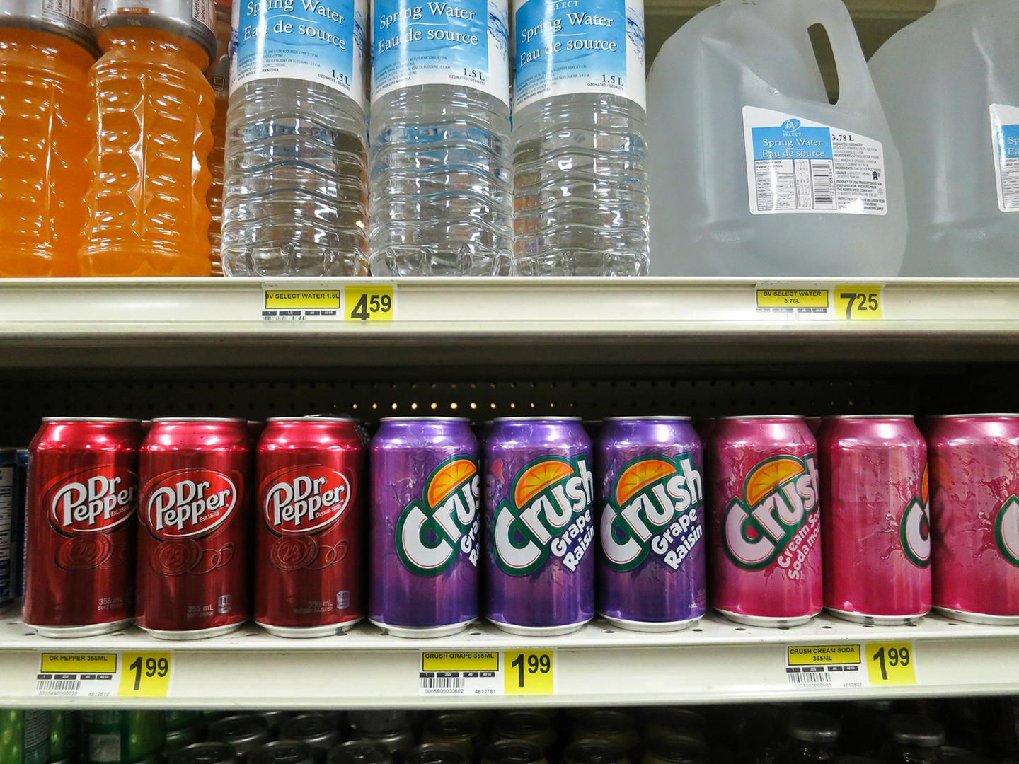 Beverages for sale in Neskantaga First Nation. Safe drinking water in the community’s only store is more expensive than sugary drinks. 
