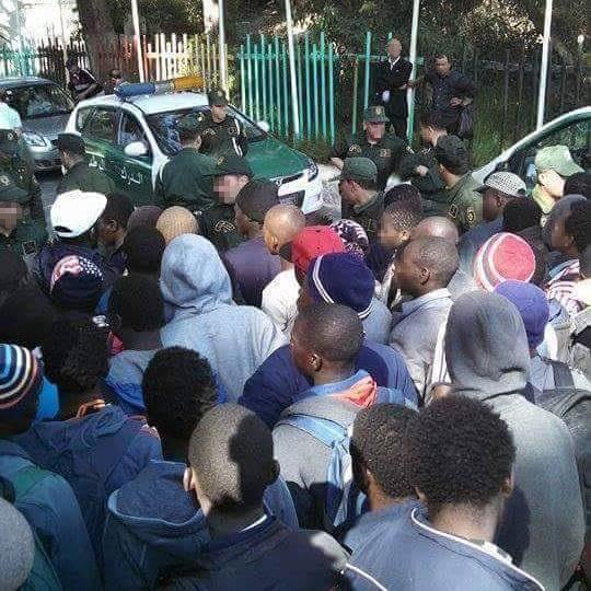 Sub-Saharan migrants rounded up and held in makeshift holding center in Zeralda, December 3, 2016. 