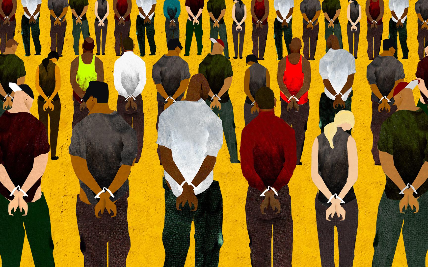 illustration of many people in hand cuffs