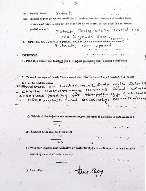 Copy of post-mortem report of Altaf Shaikh, September 11, 2009