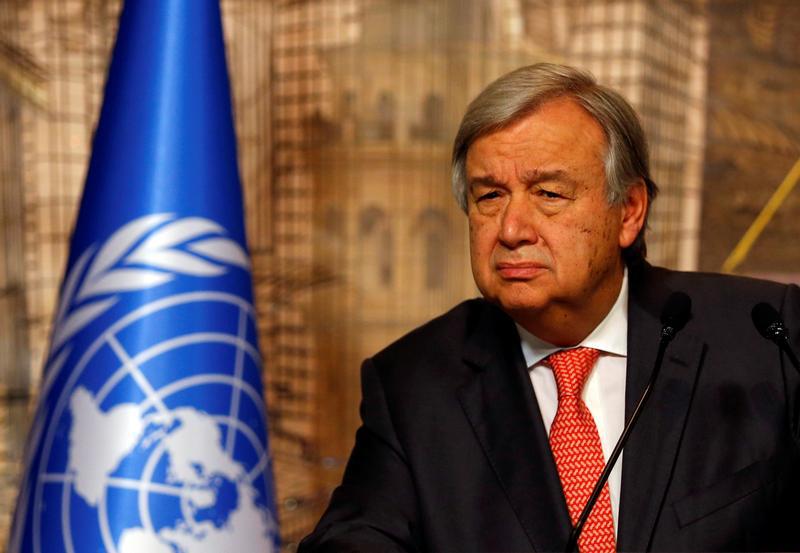 U.N. Secretary-General Antonio Guterres attends a news conference in Istanbul, Turkey, February 10, 2017.