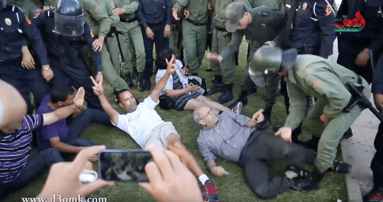 Police surrounding protesters in Rabat on July 8, 2017. 