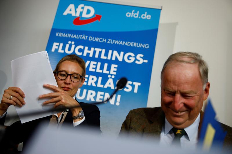 AFD candidates Alexander Gauland and Alice Weidel attend a news conference in Berlin, Germany September 18, 2017.