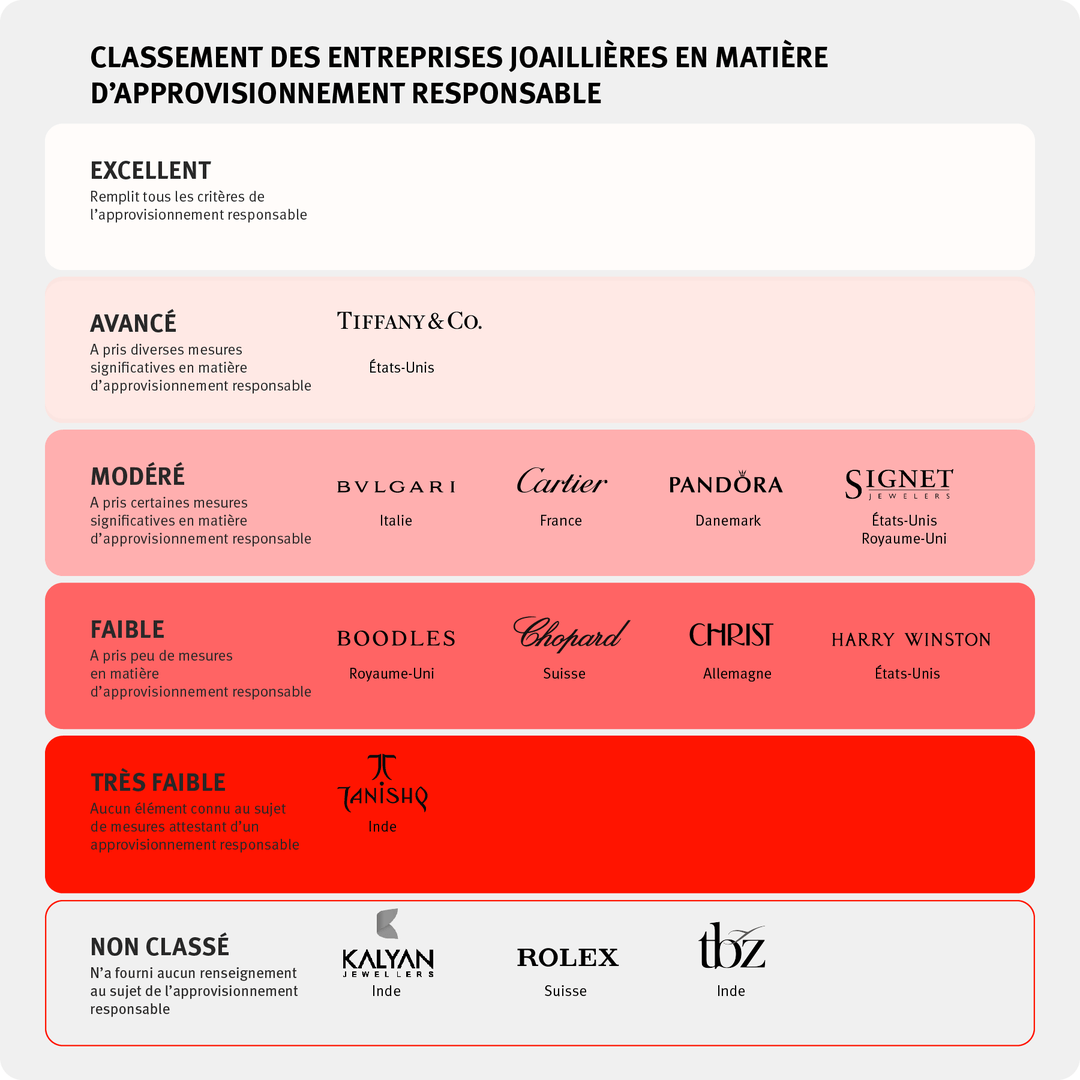 Human Rights Watch a évalué 13 sociétés en fonction de sept critères relatifs à l’approvisionnement responsable, en se basant sur les informations fournies directement par certaines sociétés, ainsi que sur des informations publiquement disponibles.