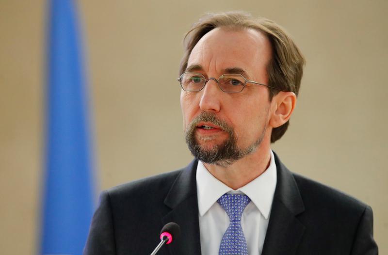 Zeid Ra'ad al-Hussein, U.N. High Commissioner for Human Rights, addresses the Human Rights Council at the United Nations in Geneva, Switzerland February 26, 2018.