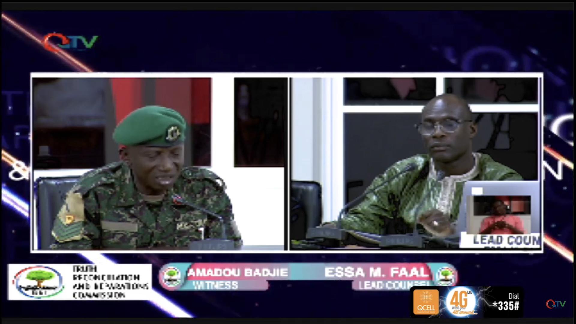 TRRC lead counsel Essa Faal questioning Staff Sgt. Amadou Badjie at Gambia Truth, Reconciliation and Reparations Commission, July 25, 2019 