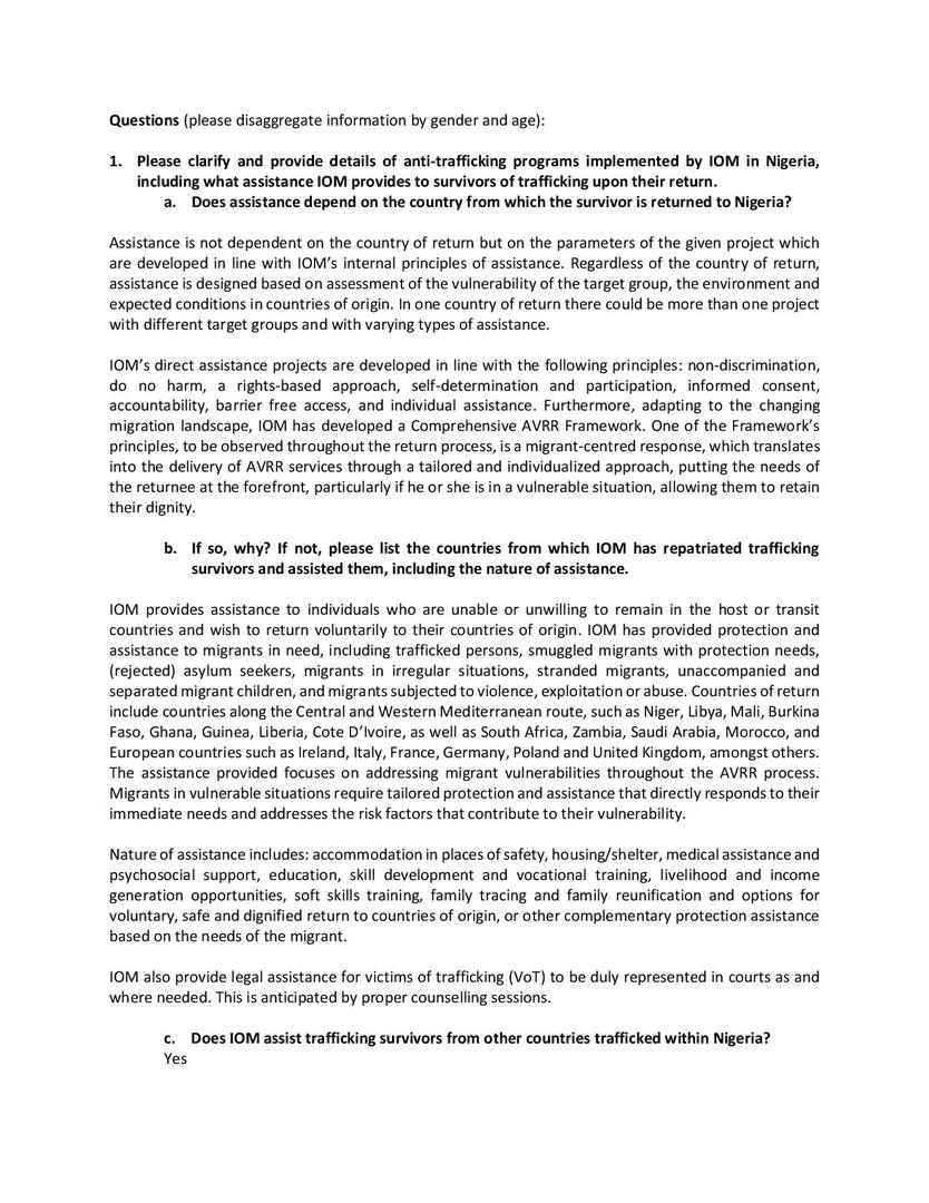 IOM Response Counter Trafficking Annex 1
