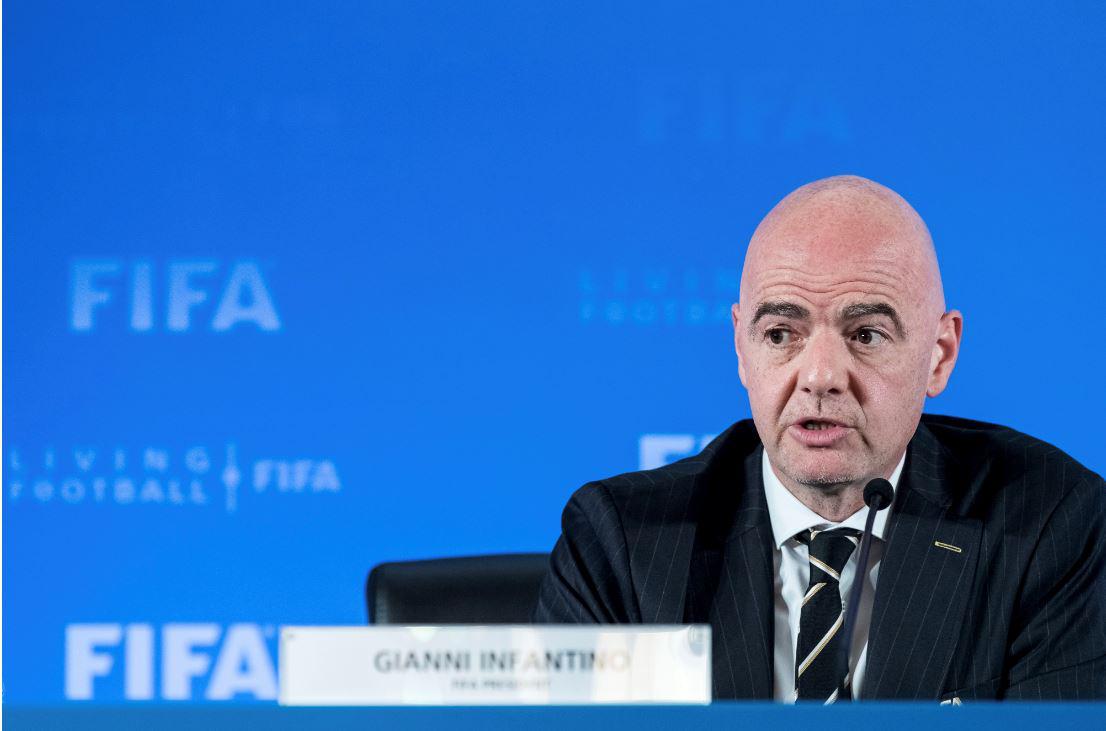 Gianni Infantino, president of FIFA, attends the FIFA Council Meeting, officially announcing the 2021 FIFA Club World Cup will be held in Shanghai, China, October 24, 2019. 