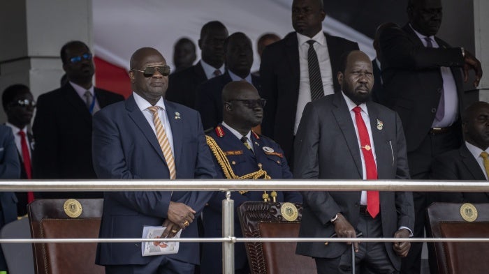 South Sudan's President Salva Kiir, right, and Vice President Riek Machar