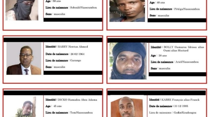 A screenshot of the list of individuals “actively wanted for criminal association in relation to a terrorist enterprise” published by Burkinabe security minister on April, 1, 2025. The list includes prominent critics of the junta, April 1, 2025.