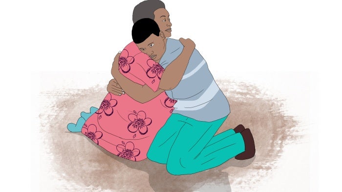 An illustration of a mother hugging their child